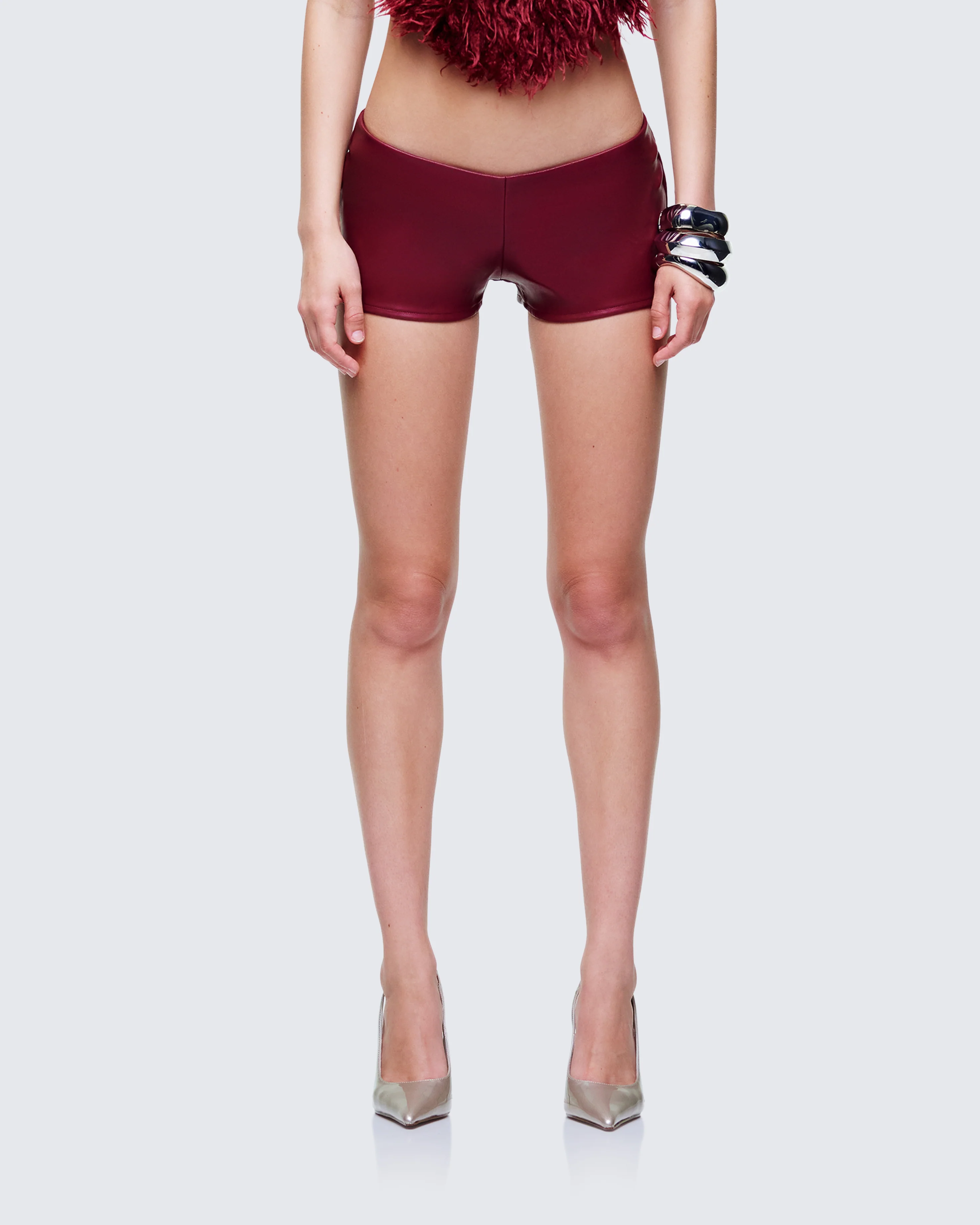 Najwa Red Vegan Leather Booty Shorts - Image 2