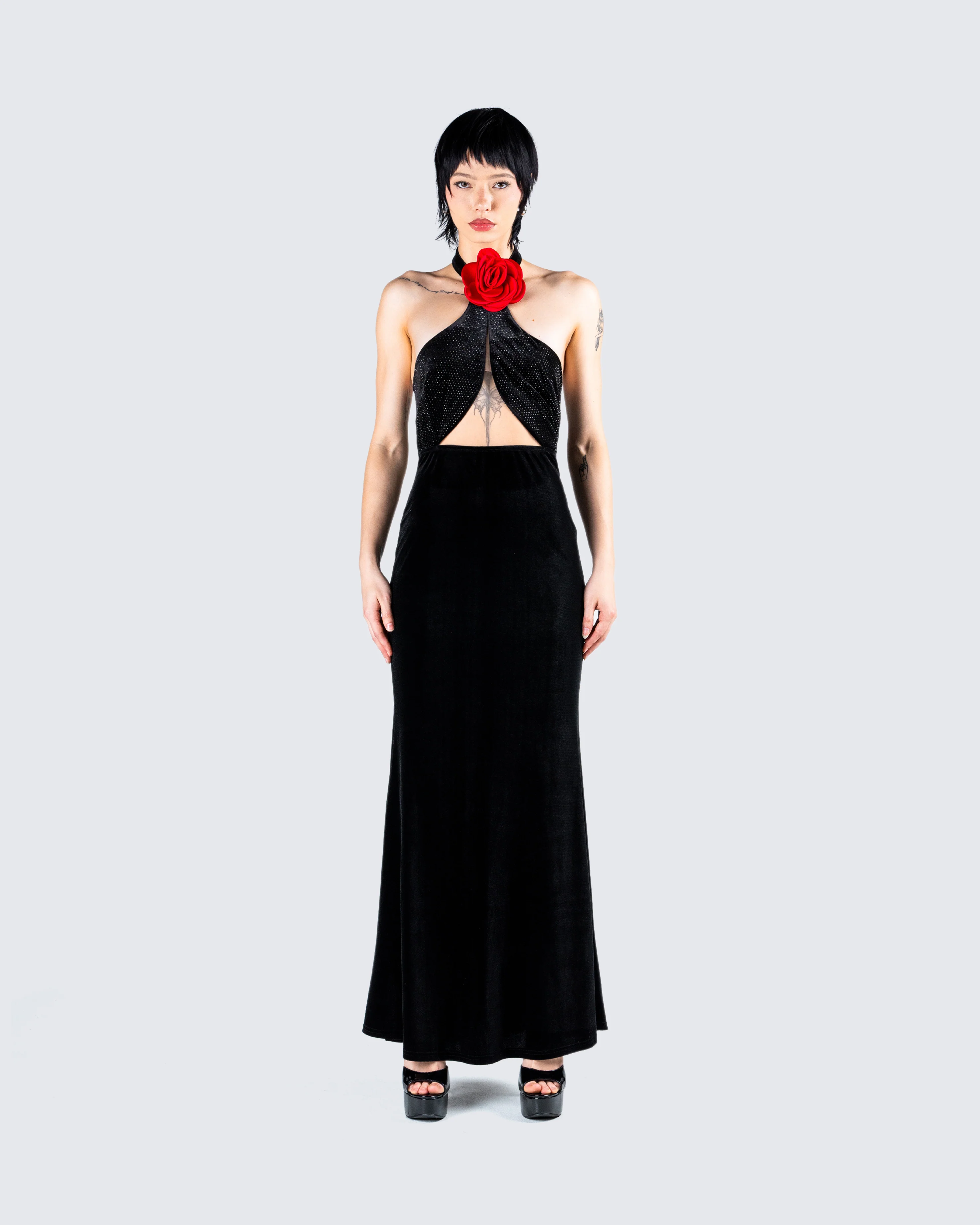 Nala Black Rhinestone Velvet Gown - Image 4