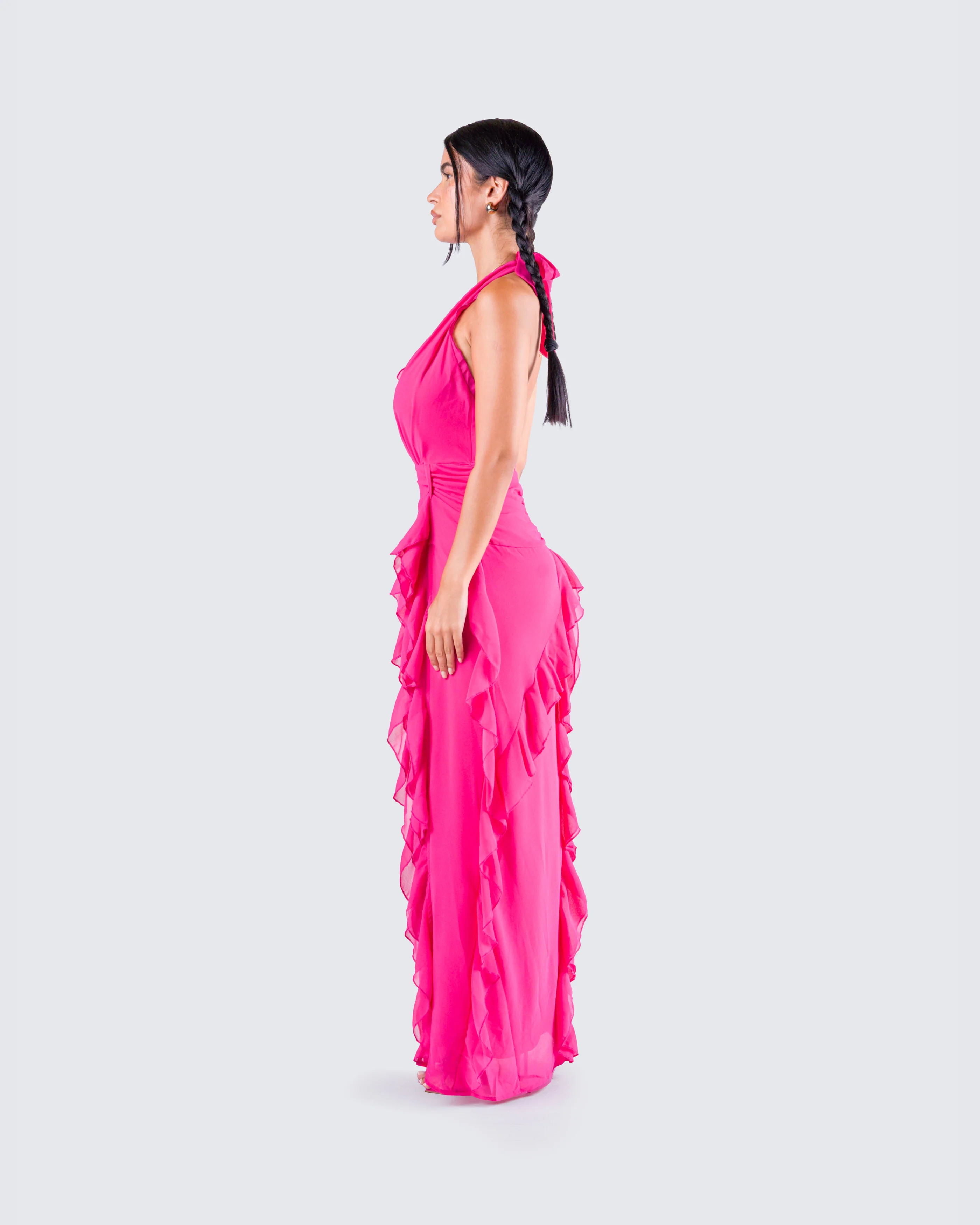 Nandi Hot Pink Ruffle Maxi Dress - Image 5