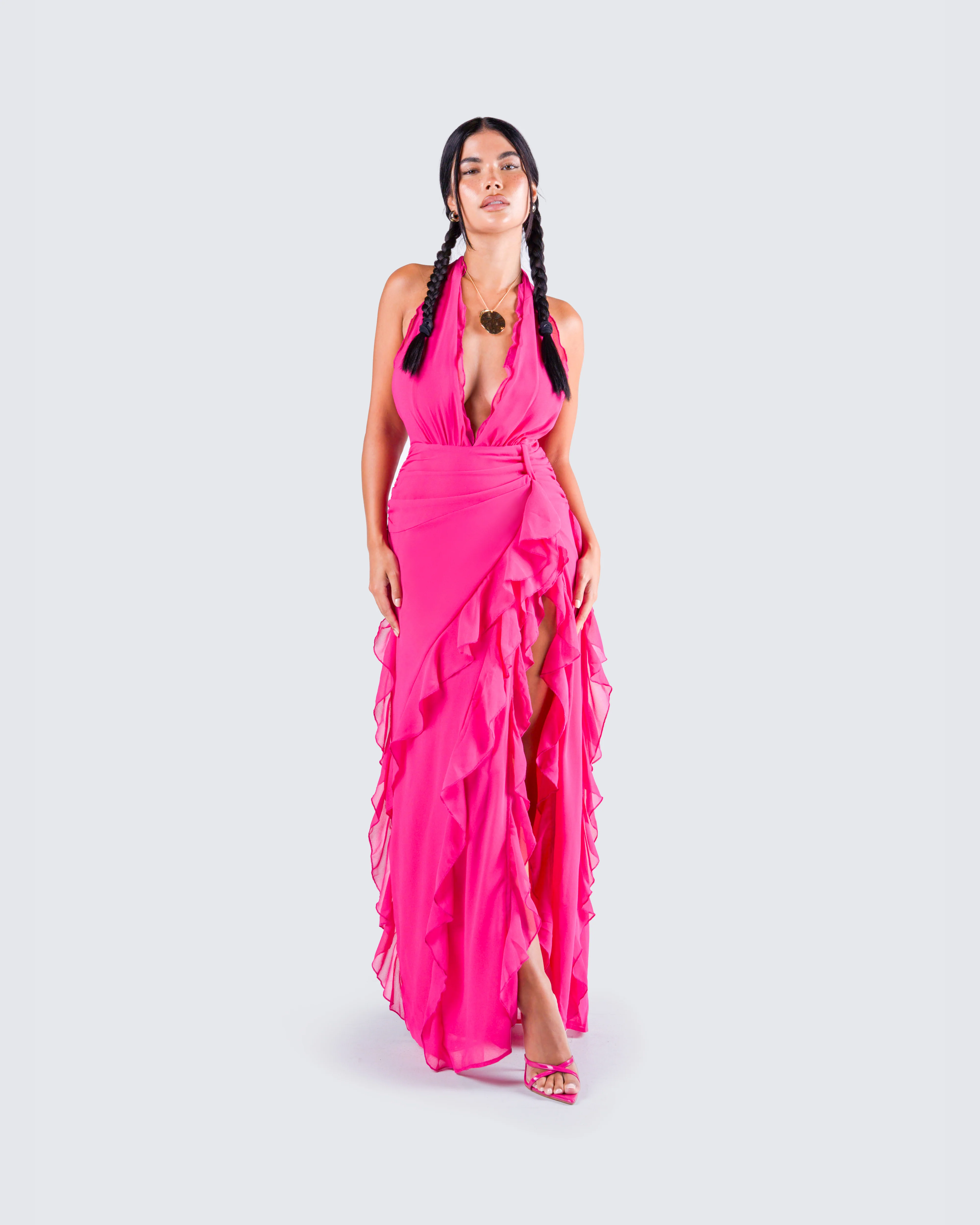 Nandi Hot Pink Ruffle Maxi Dress - Image 7