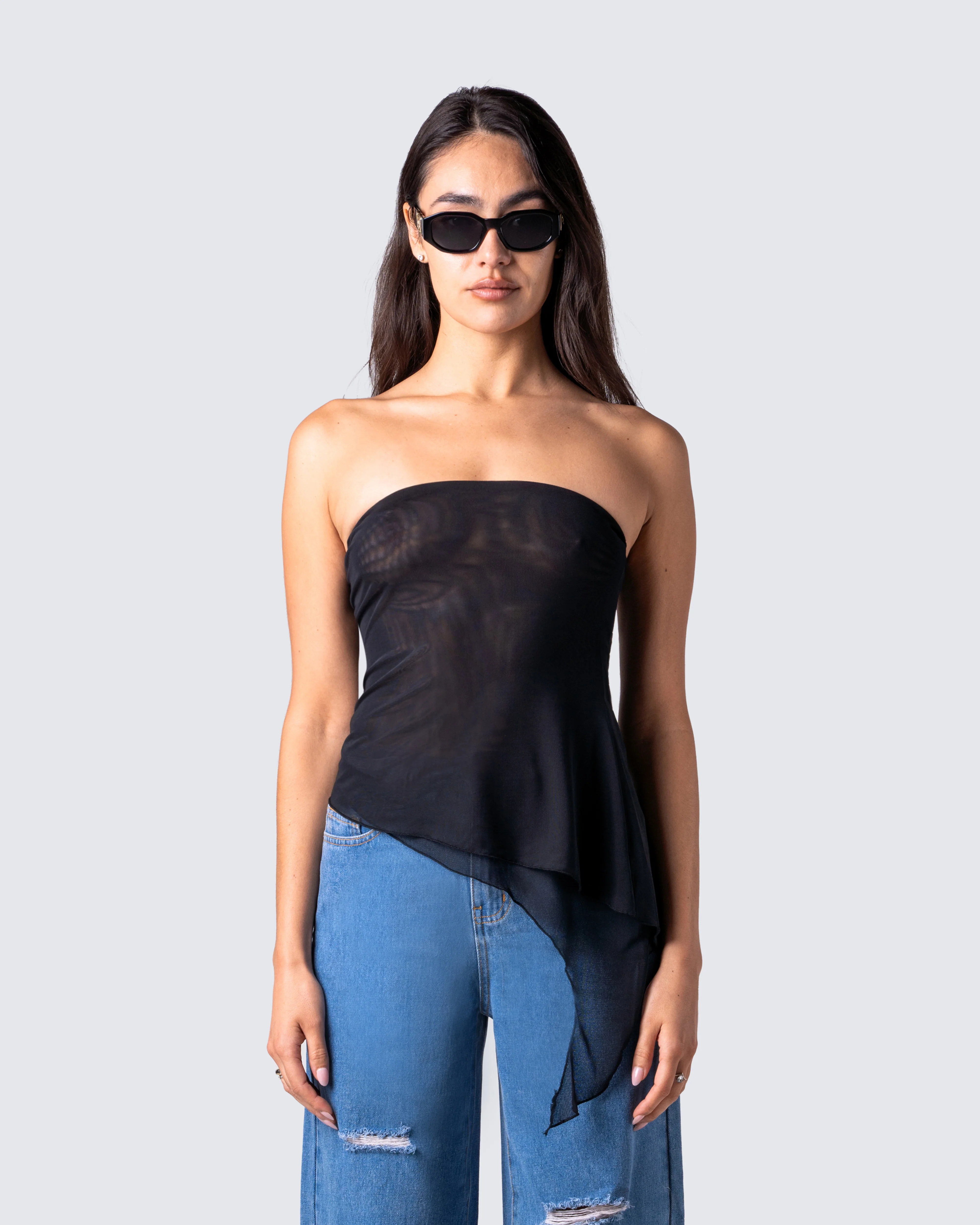 Narelle Black Mesh Ruffle Top - Image 4