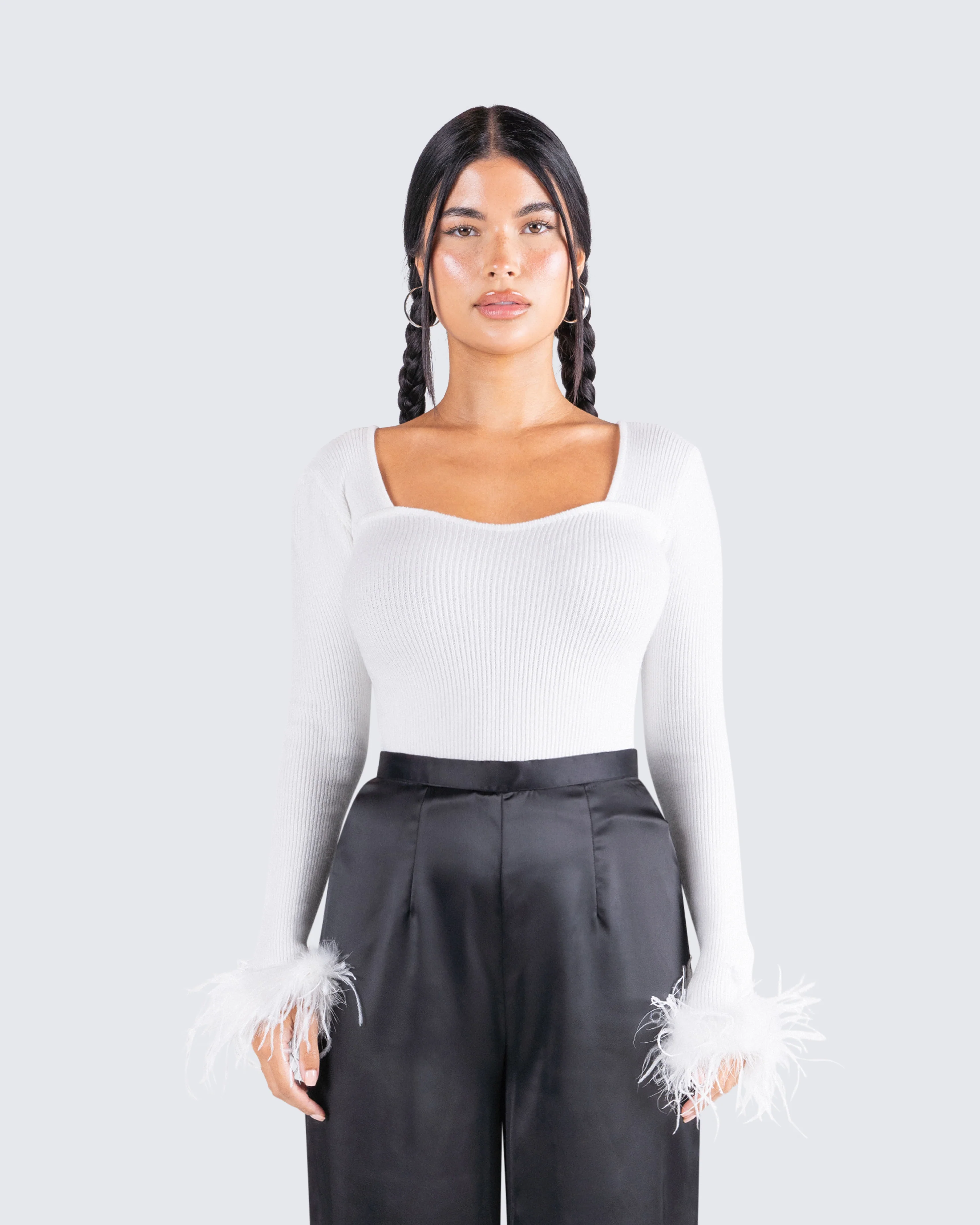 Natasha White Fur Trim Top - Image 4