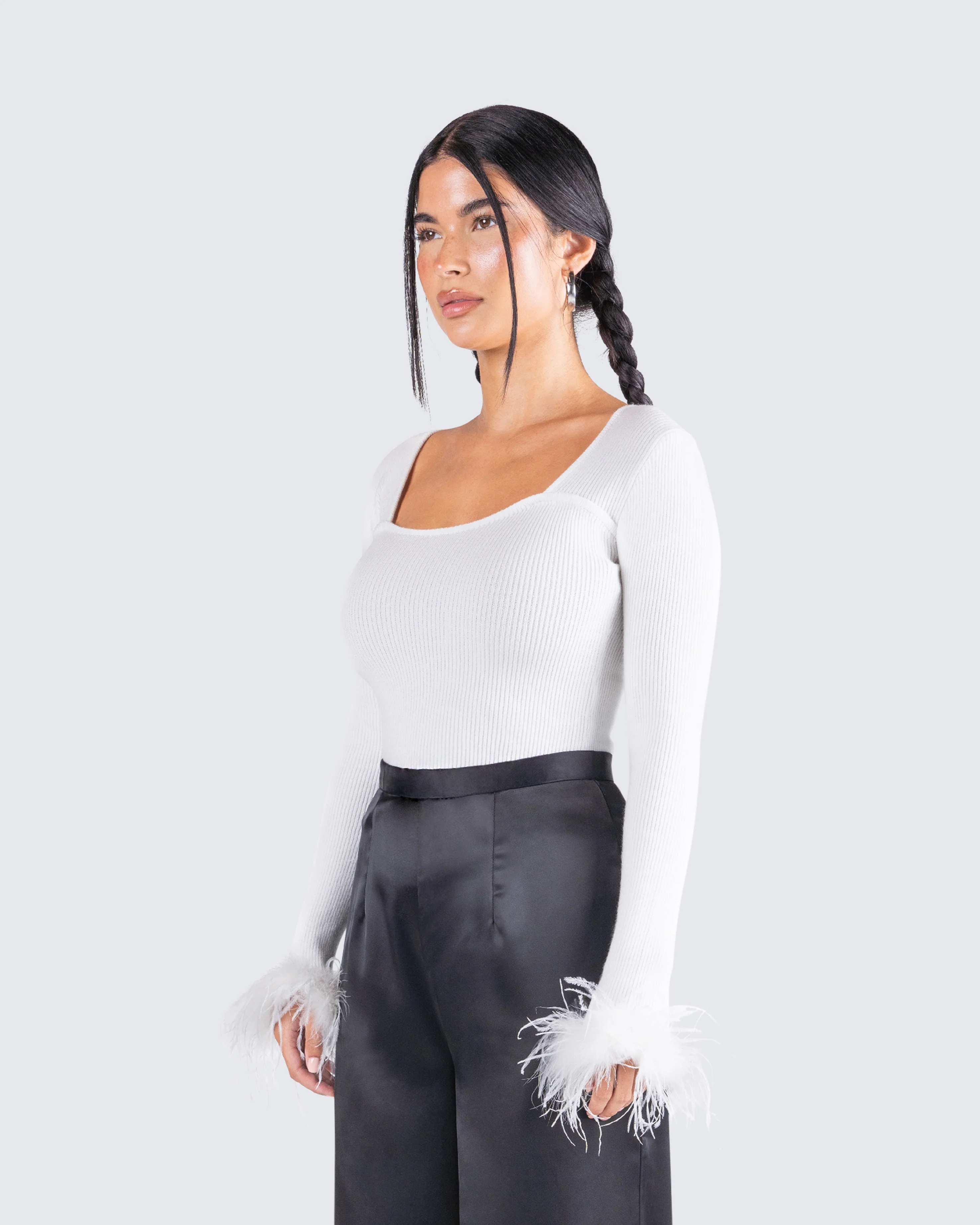 Natasha White Fur Trim Top - Image 5