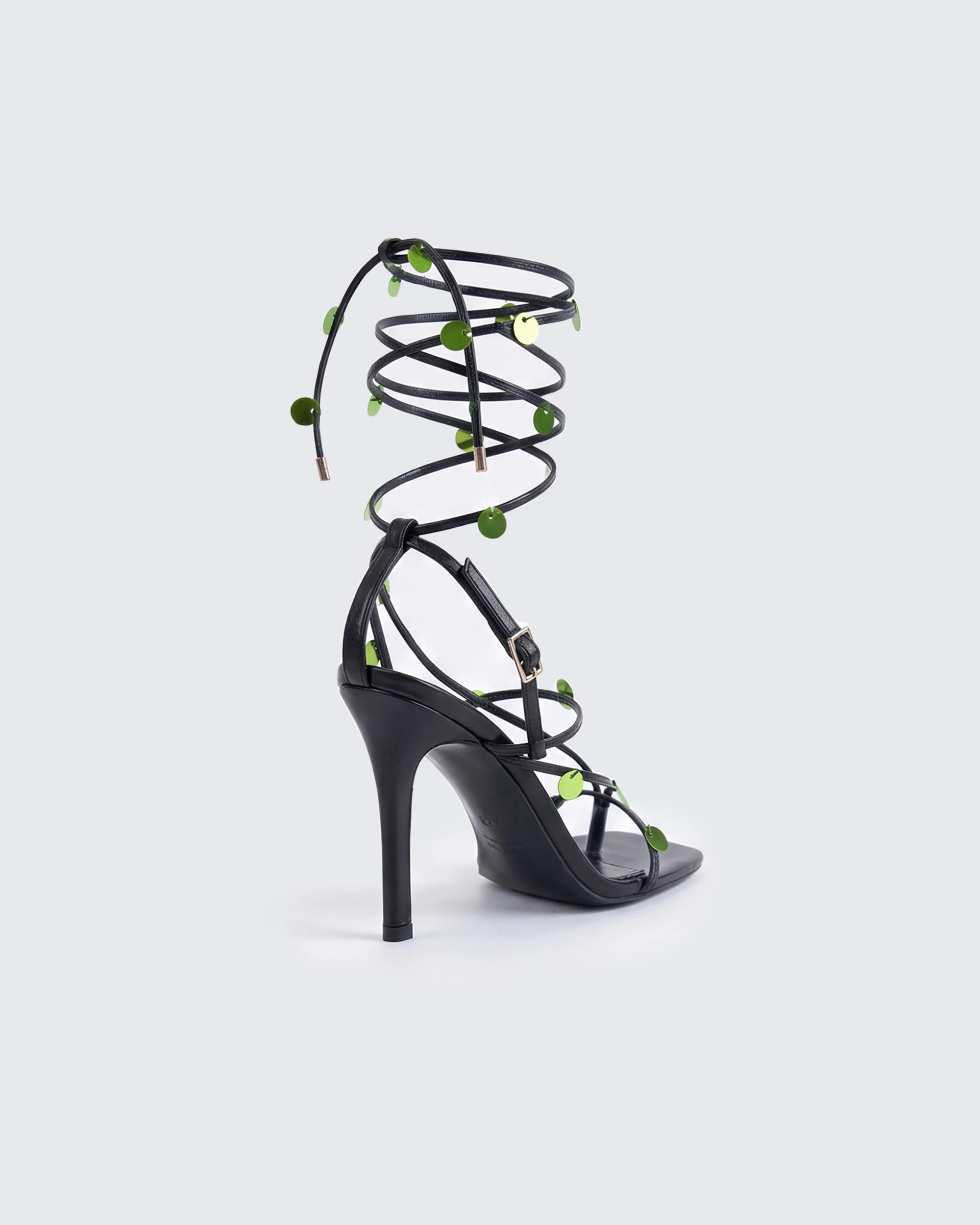 Naya Black Sequin Lace Up Heels - Image 3