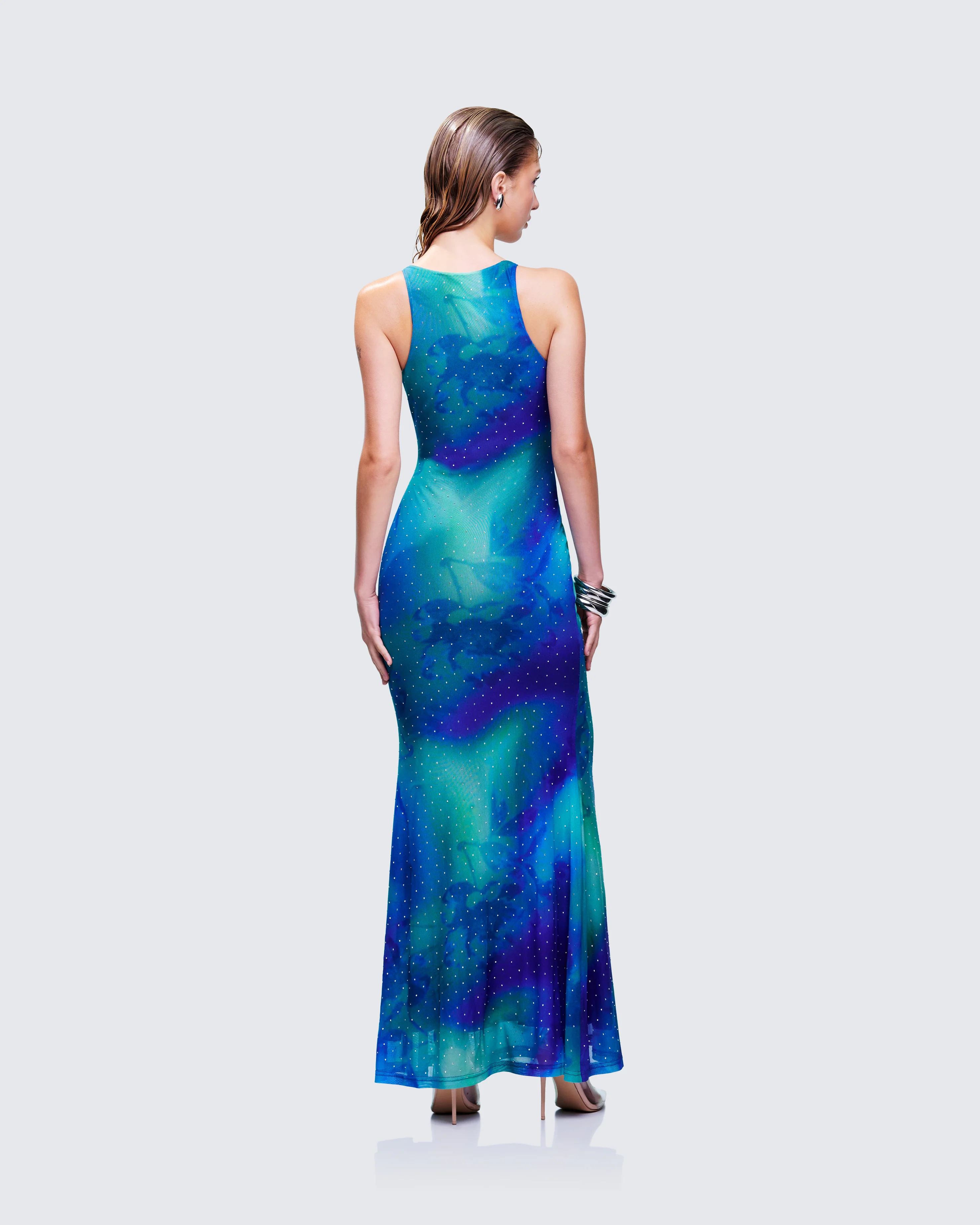 Naya Blue Printed Mesh Maxi Dress - Image 5