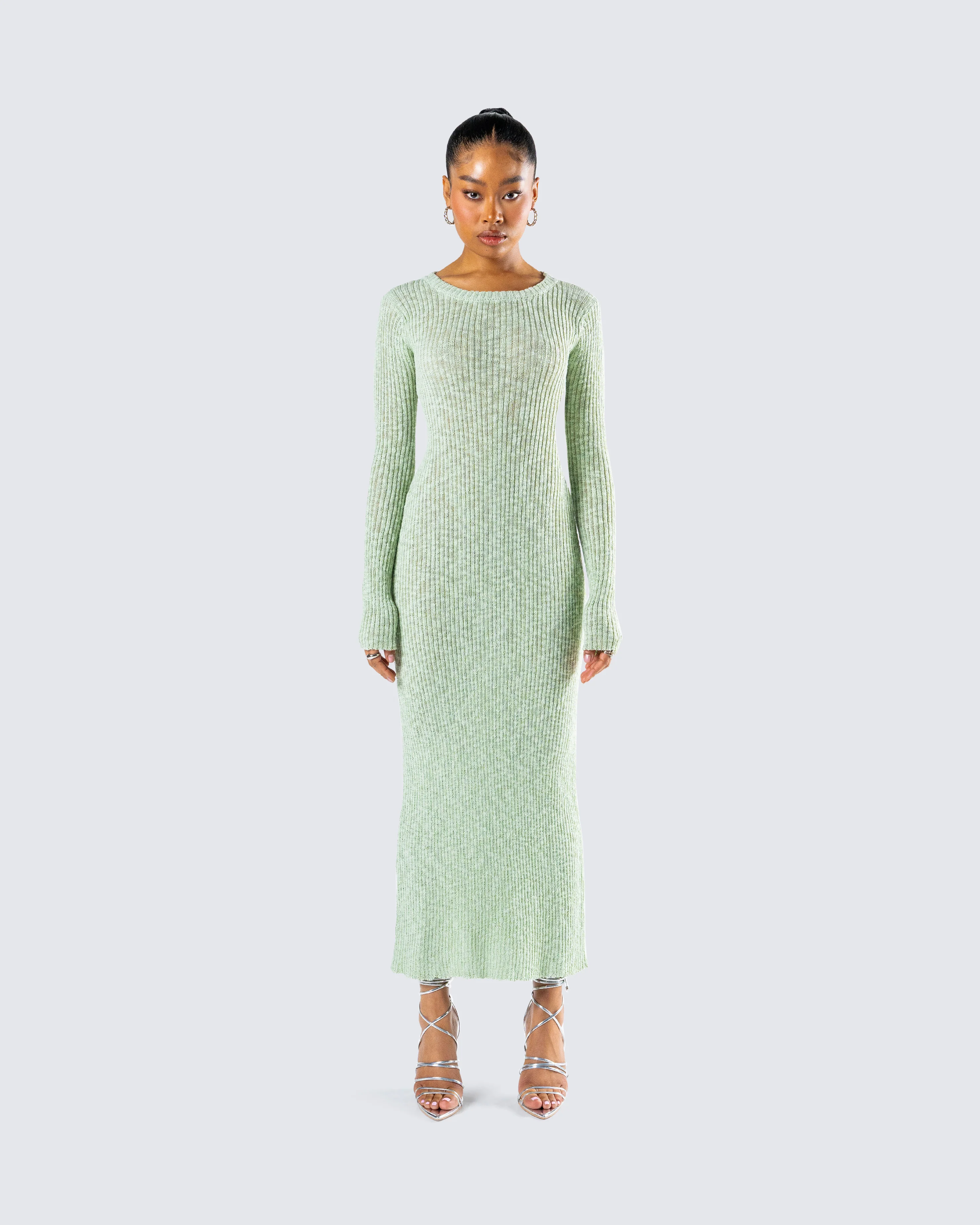 Nea Green Sweater Knit Midi Dress - Image 4