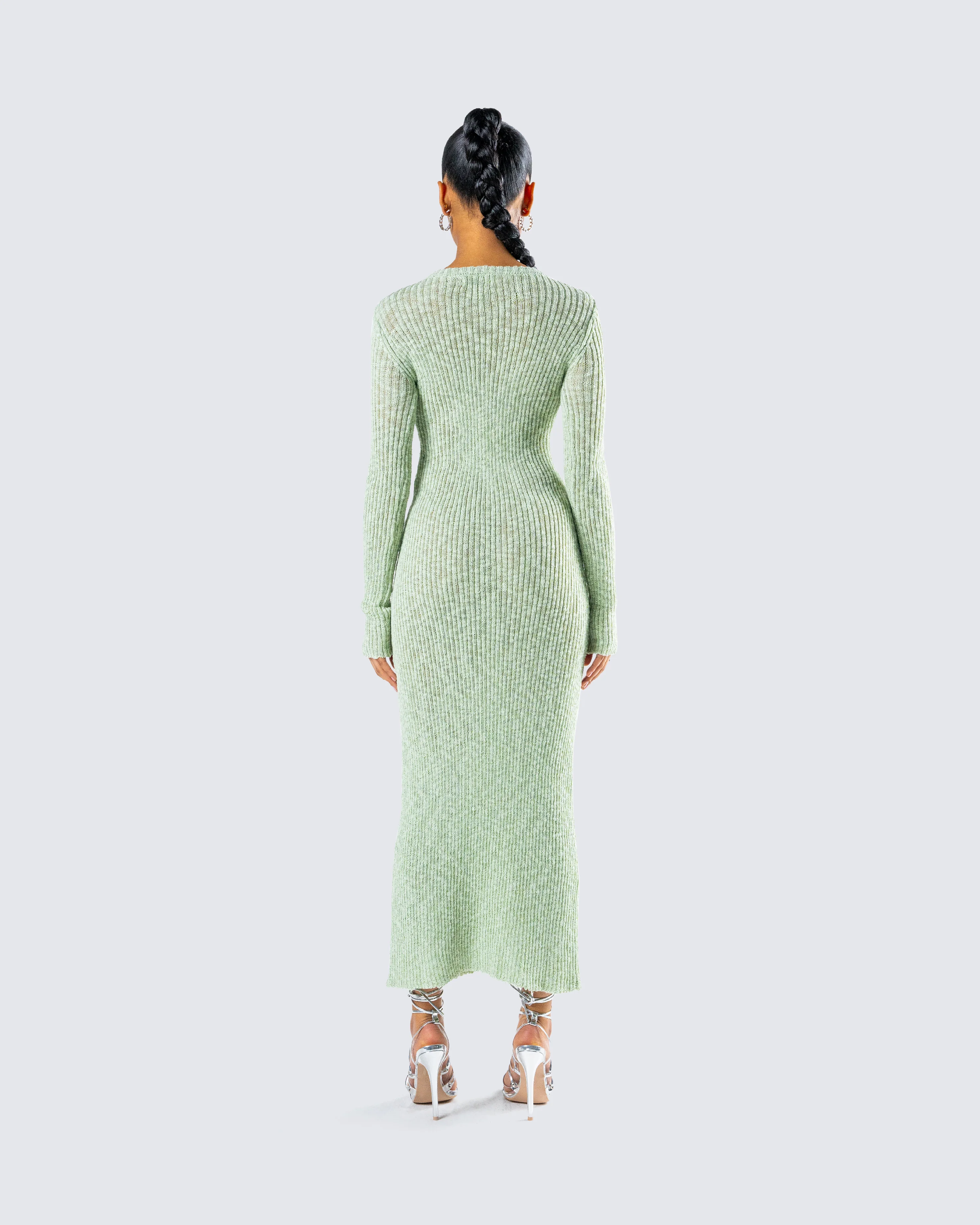 Nea Green Sweater Knit Midi Dress - Image 7