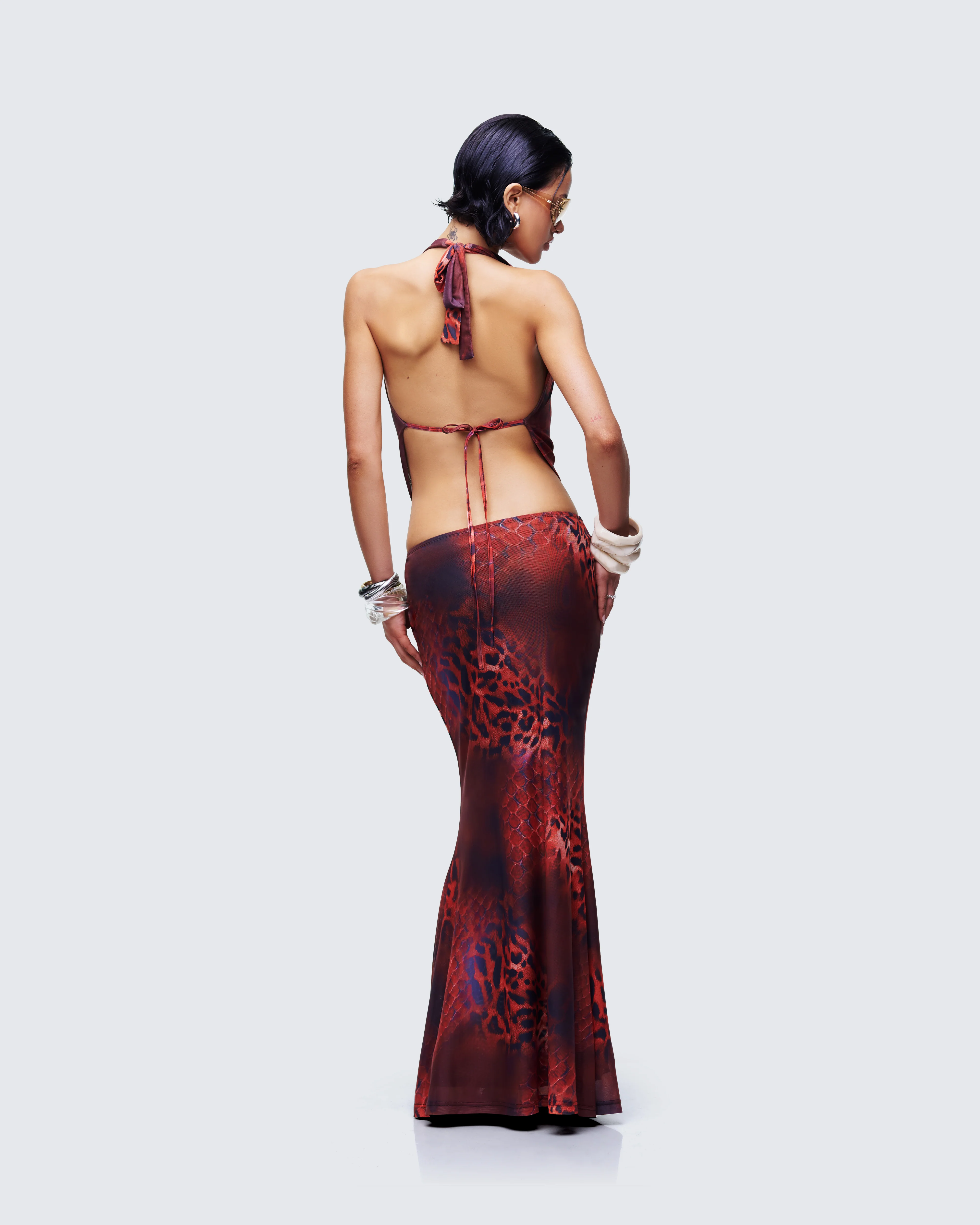 Neeve Red Mesh Bead Trim Maxi Dress - Image 5