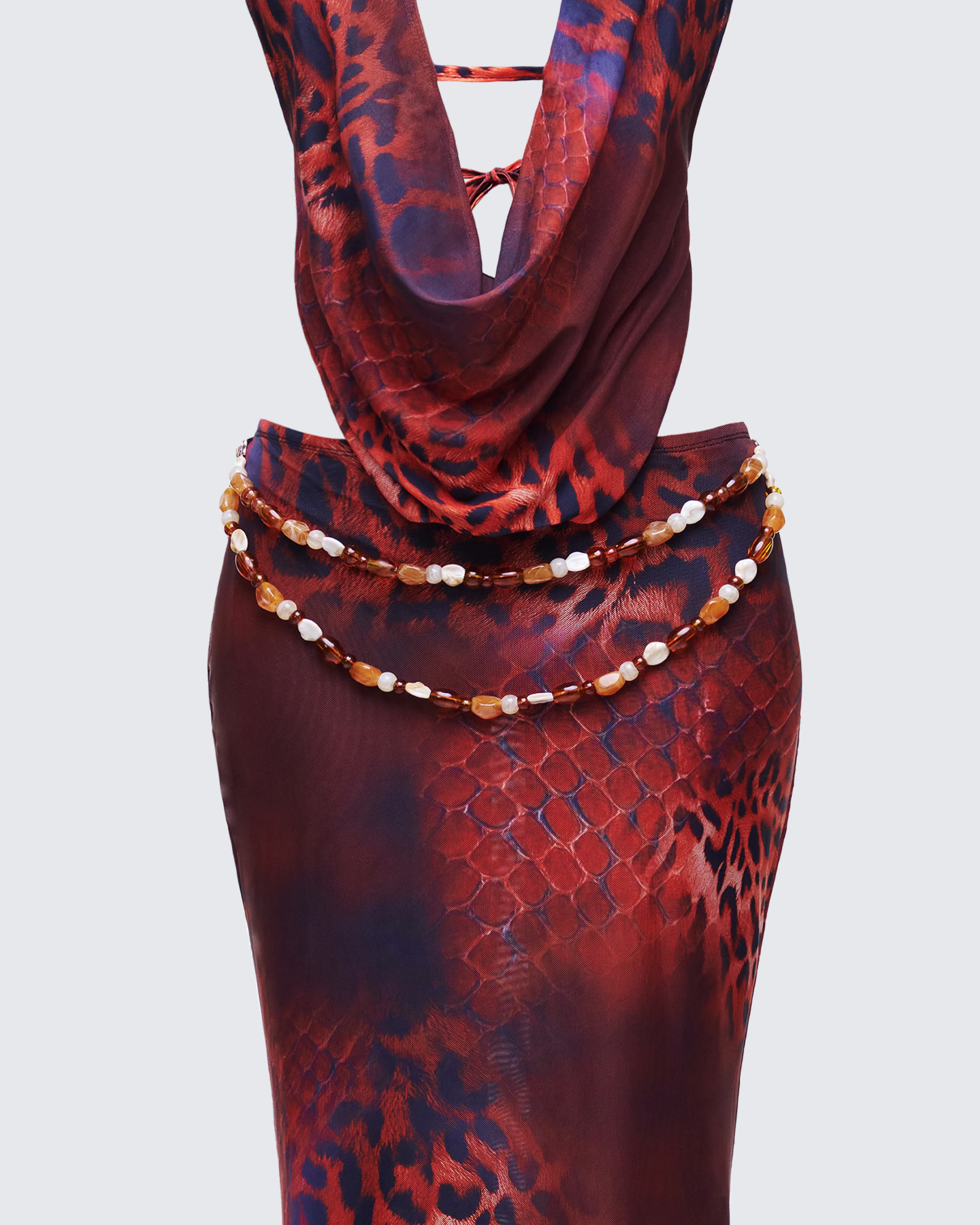 Neeve Red Mesh Bead Trim Maxi Dress - Image 6