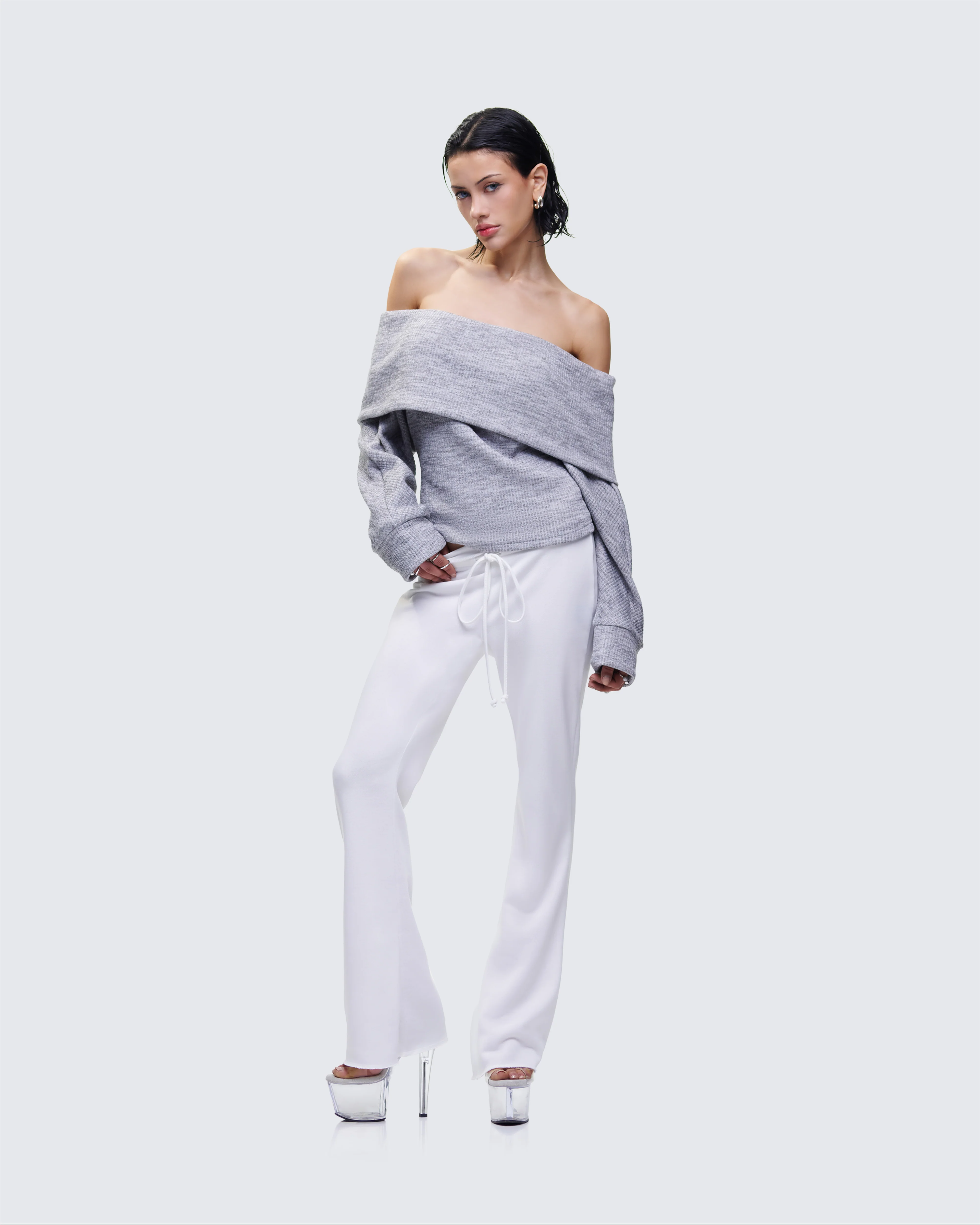 Nesa Grey Off Shoulder Sweater Top - Image 7