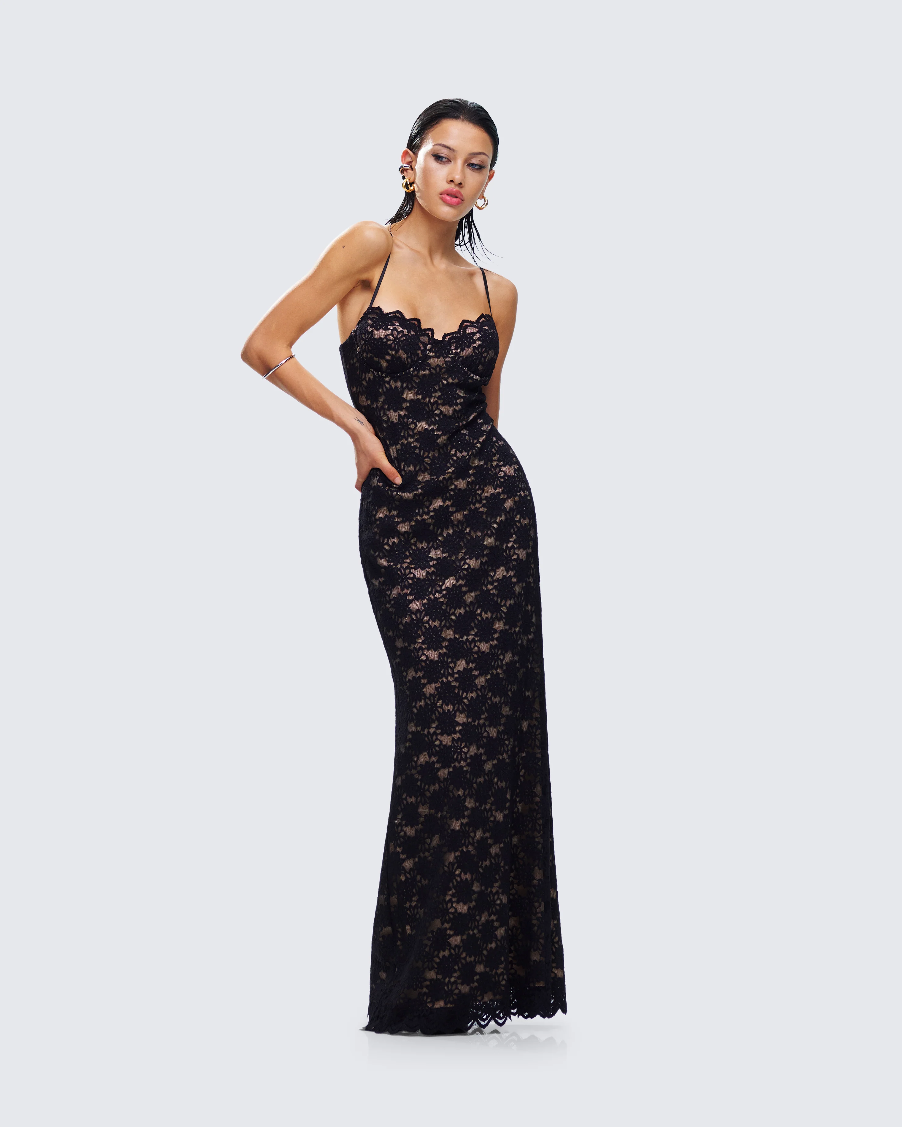 Nevaeh Black Lace Maxi Dress - Image 6