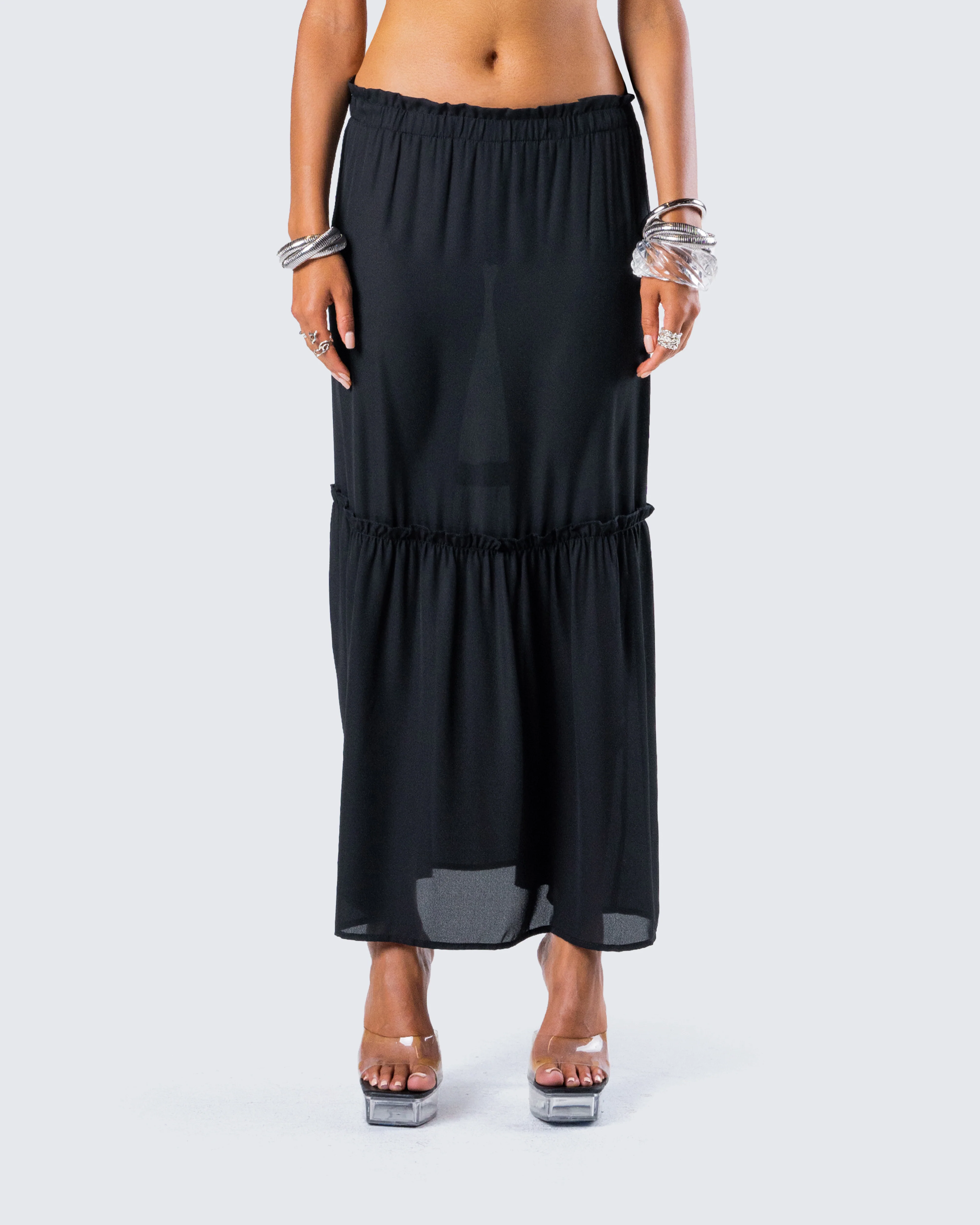 Neve Black Georgette Tiered Skirt - Image 4
