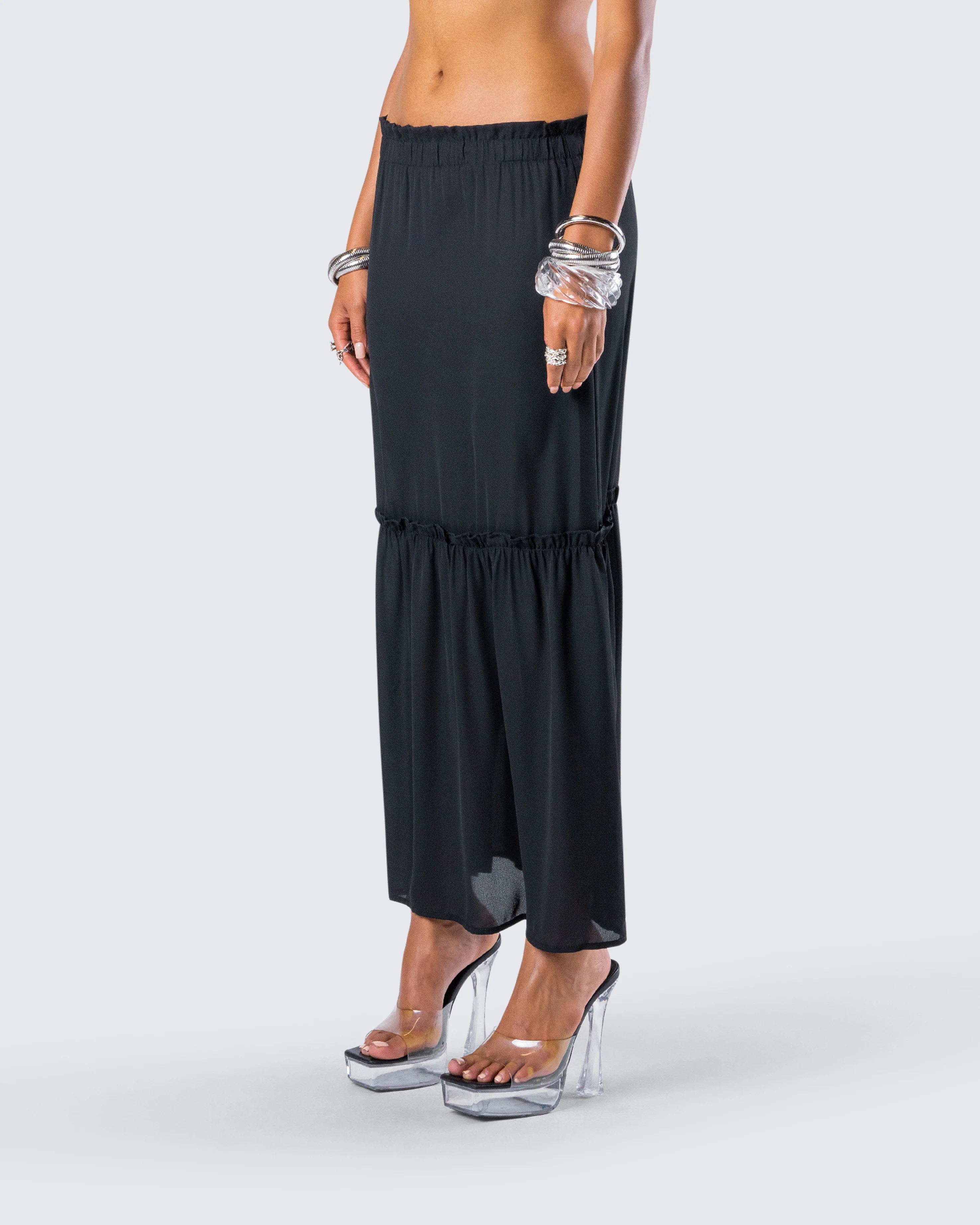 Neve Black Georgette Tiered Skirt - Image 5