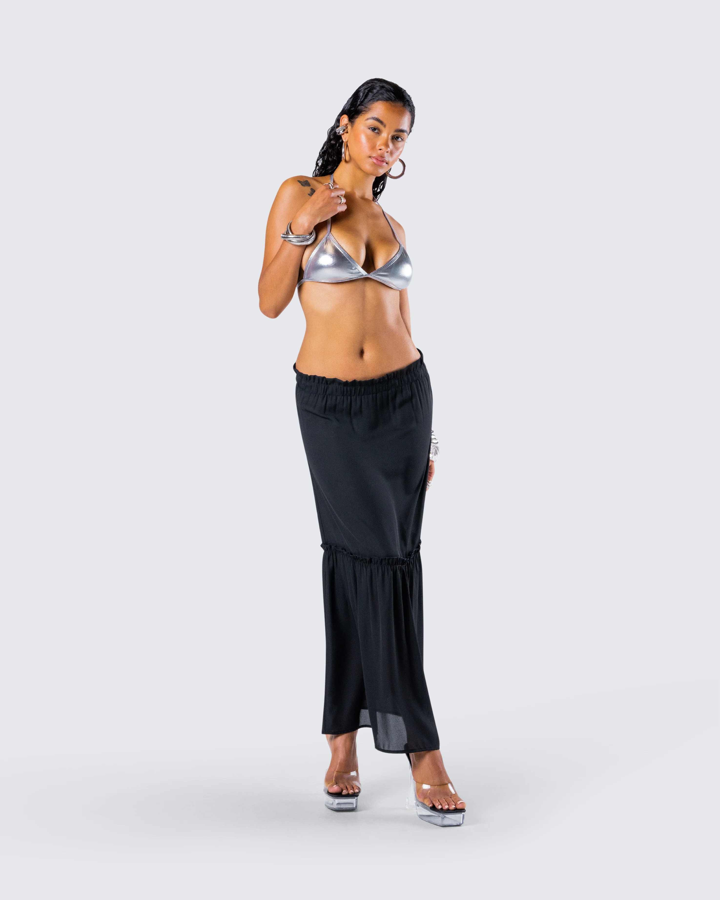 Neve Black Georgette Tiered Skirt - Image 9