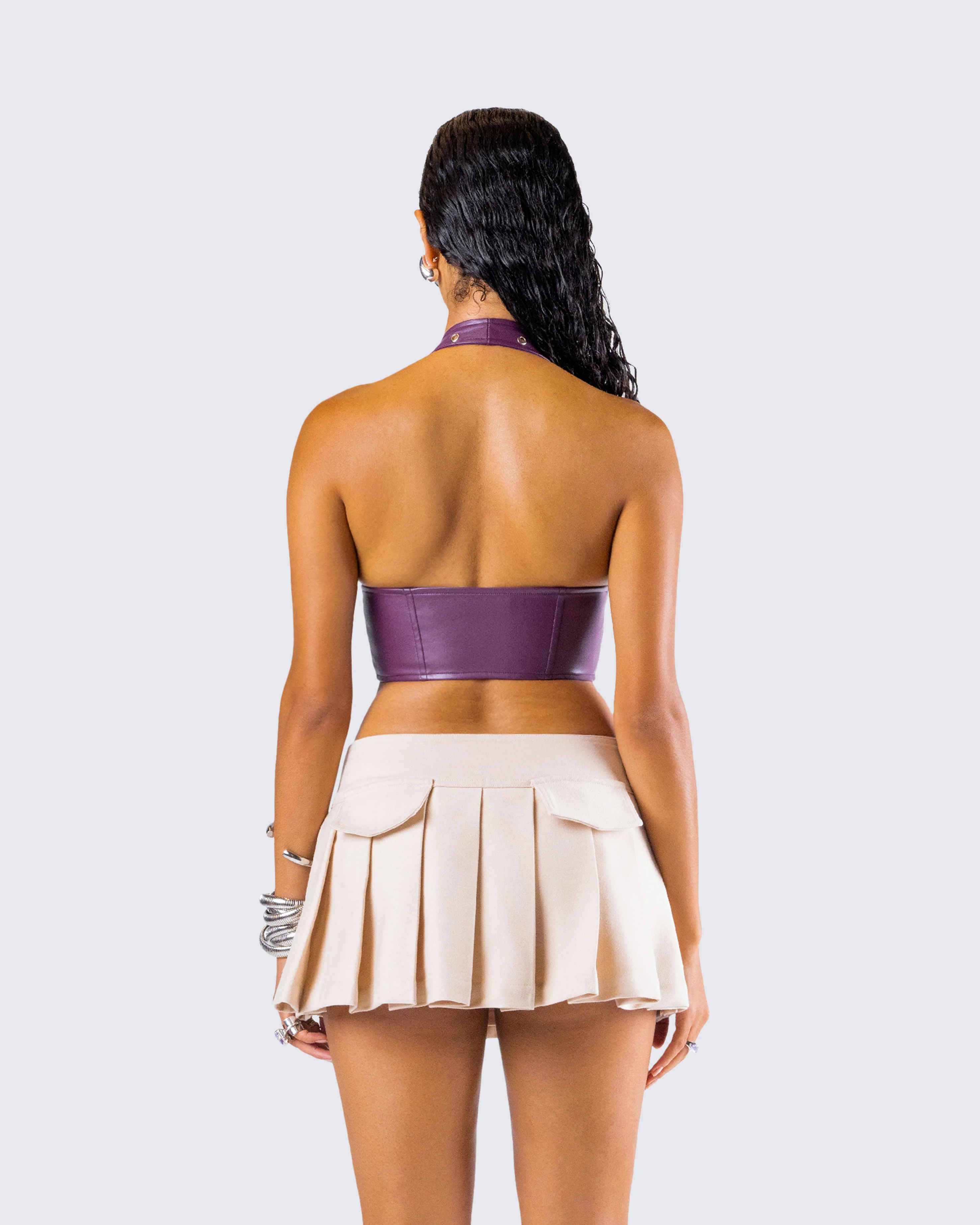 Nia Purple Vegan Leather Halter Top - Image 7
