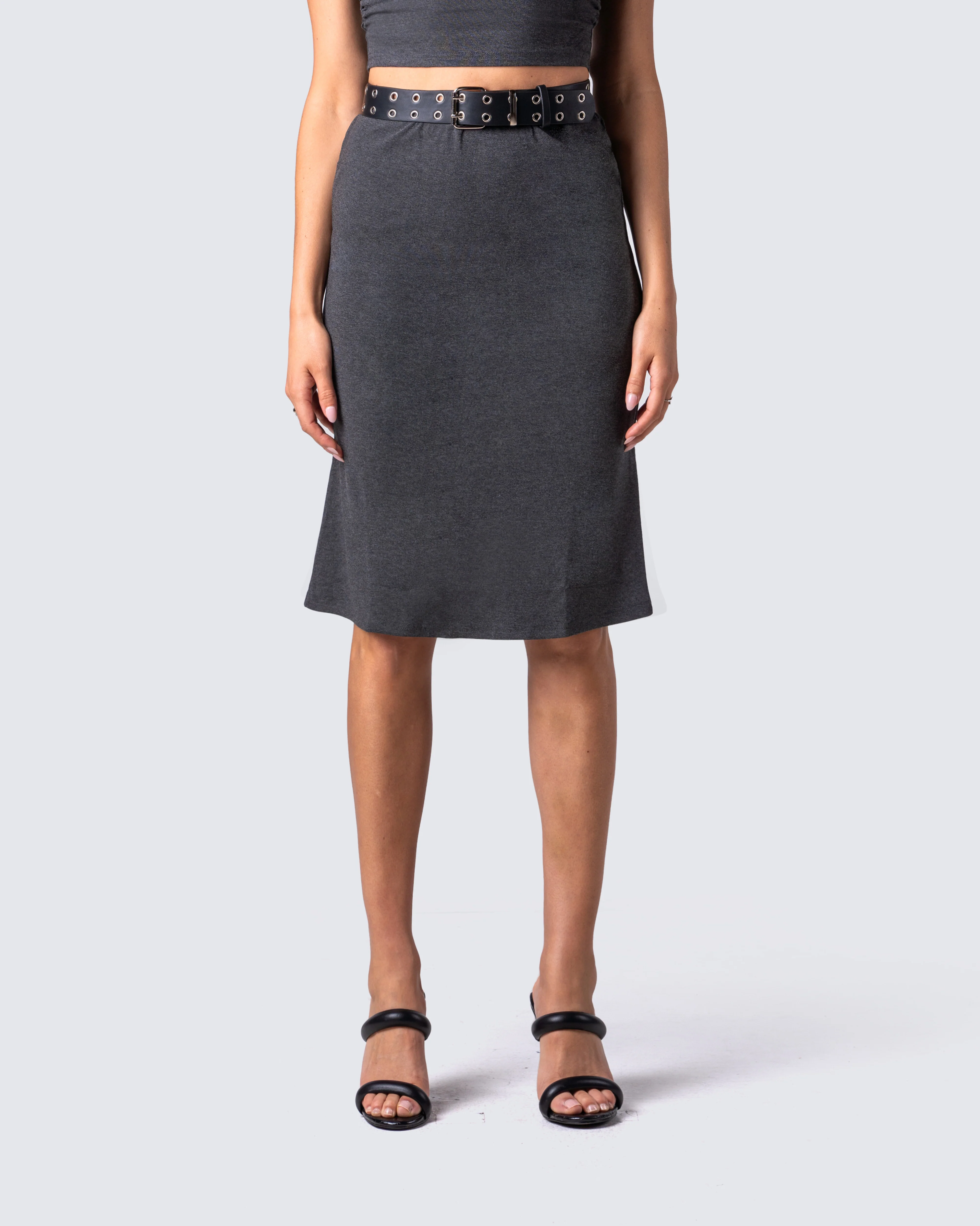Nico Grey Jersey Midi Skirt - Image 4
