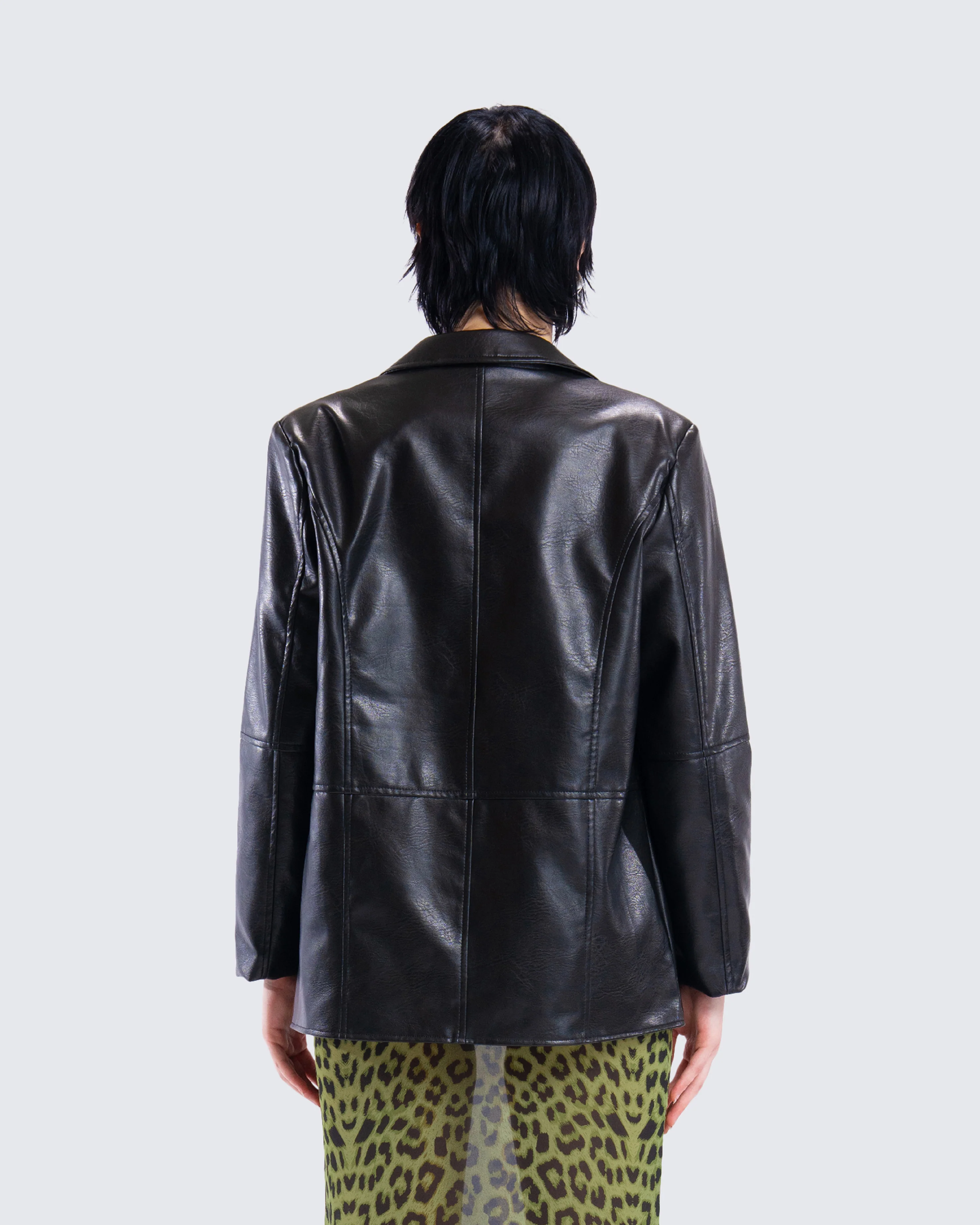 Nika Black Vegan Leather Blazer - Image 7
