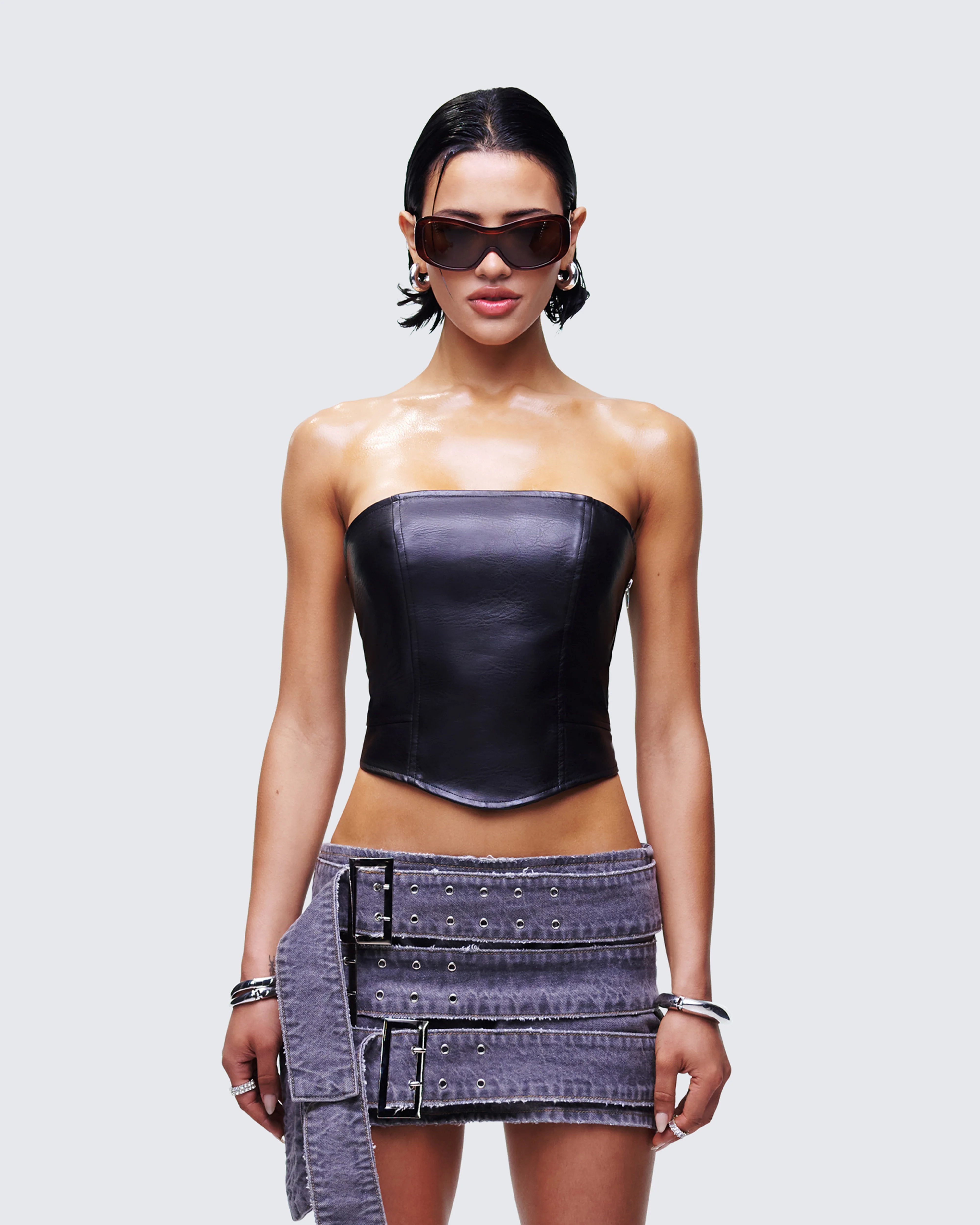 Nika Black Faux Leather Top - Image 2