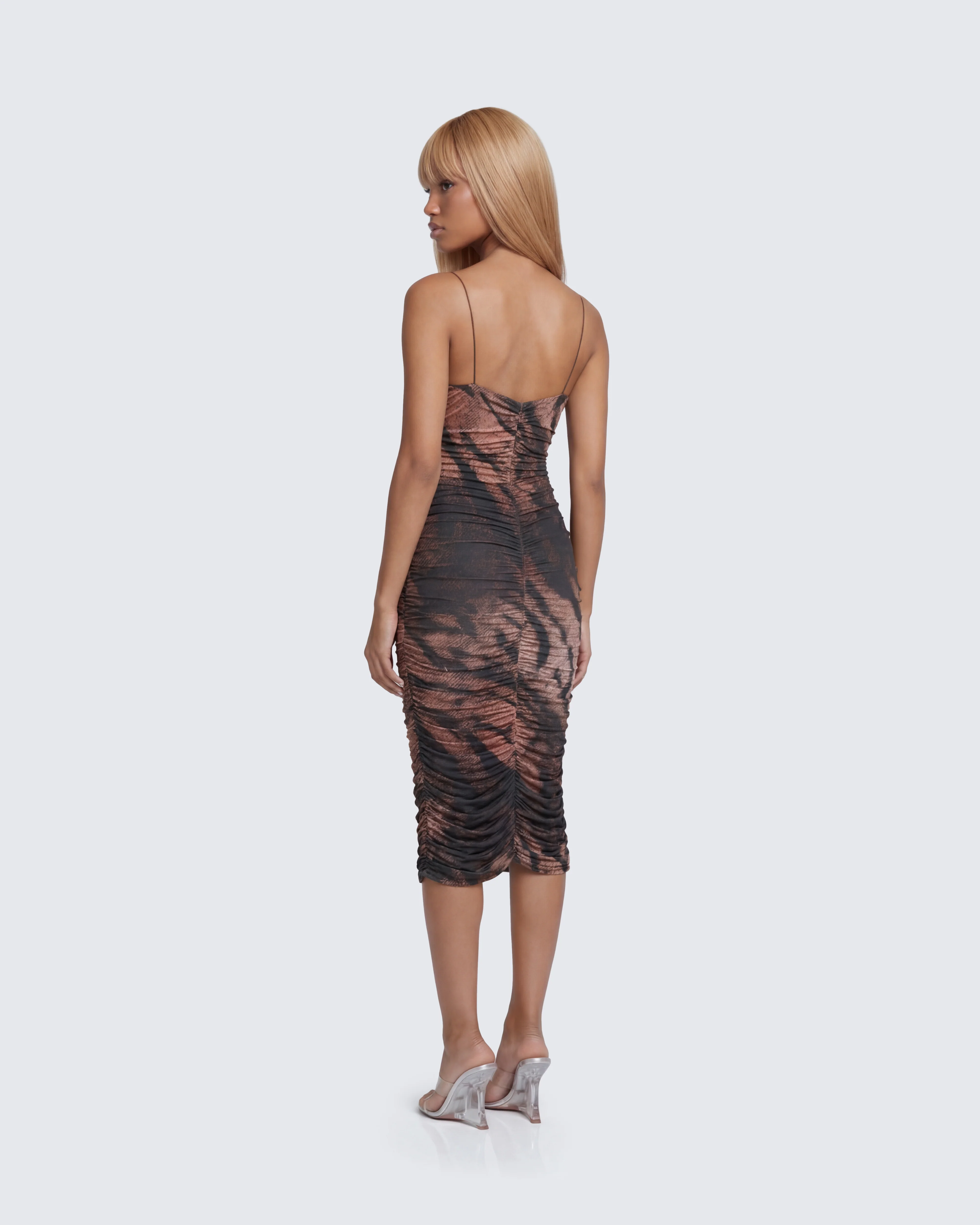 Nix Brown Printed Midi Dress - Image 5