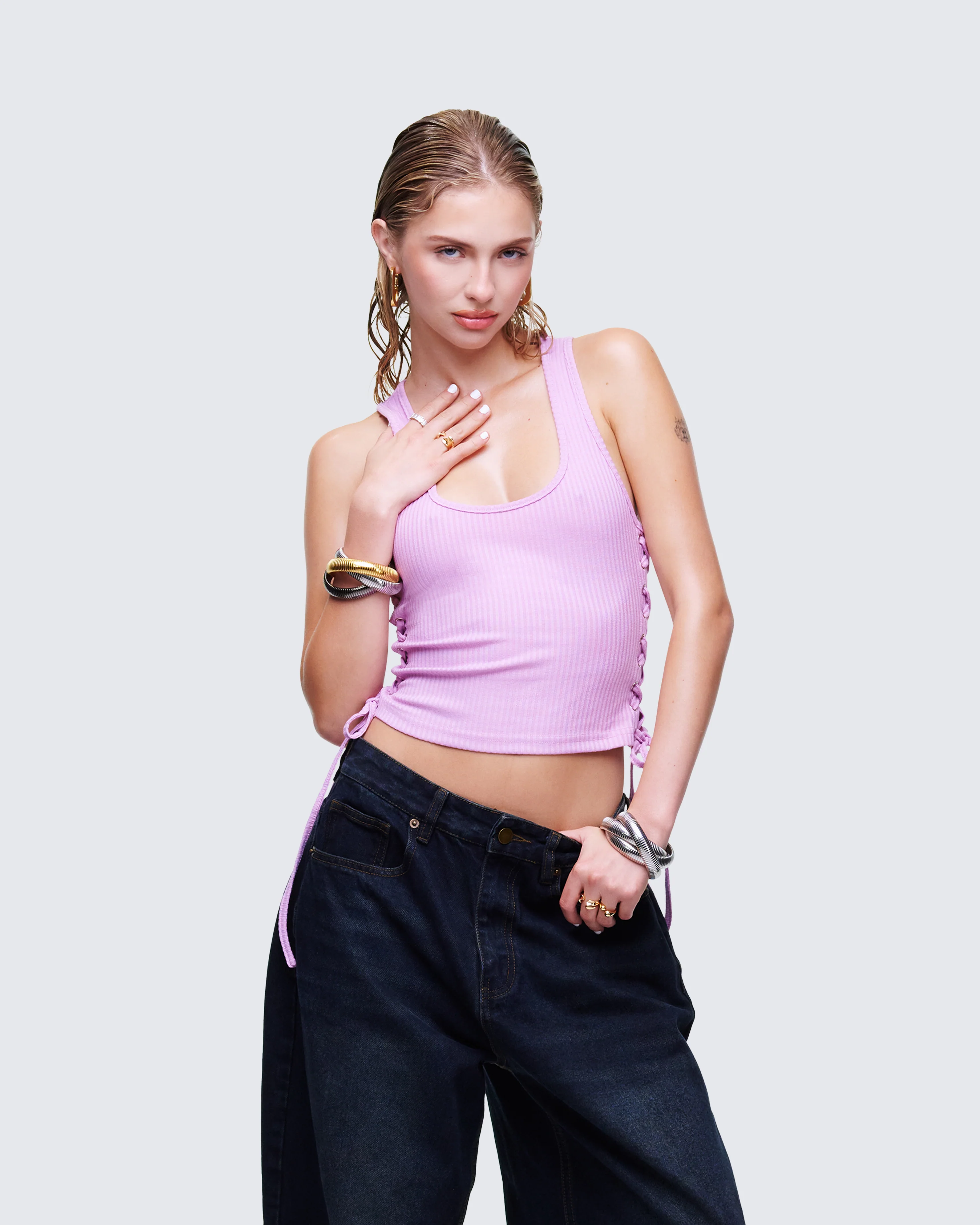 Nixie Pink Lace Up Tank - Image 3