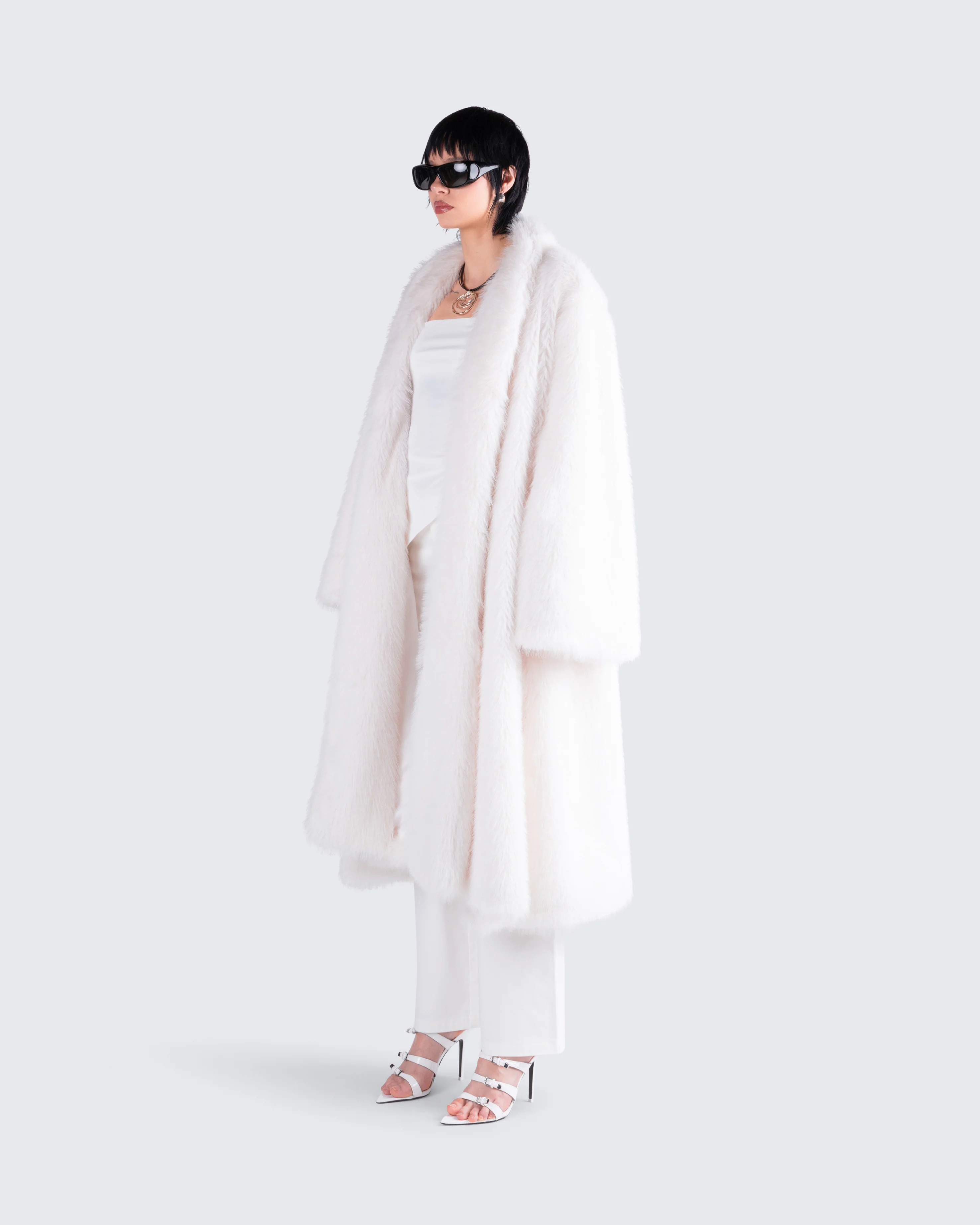 Noel Ivory Midi Vegan Fur Coat - Image 5