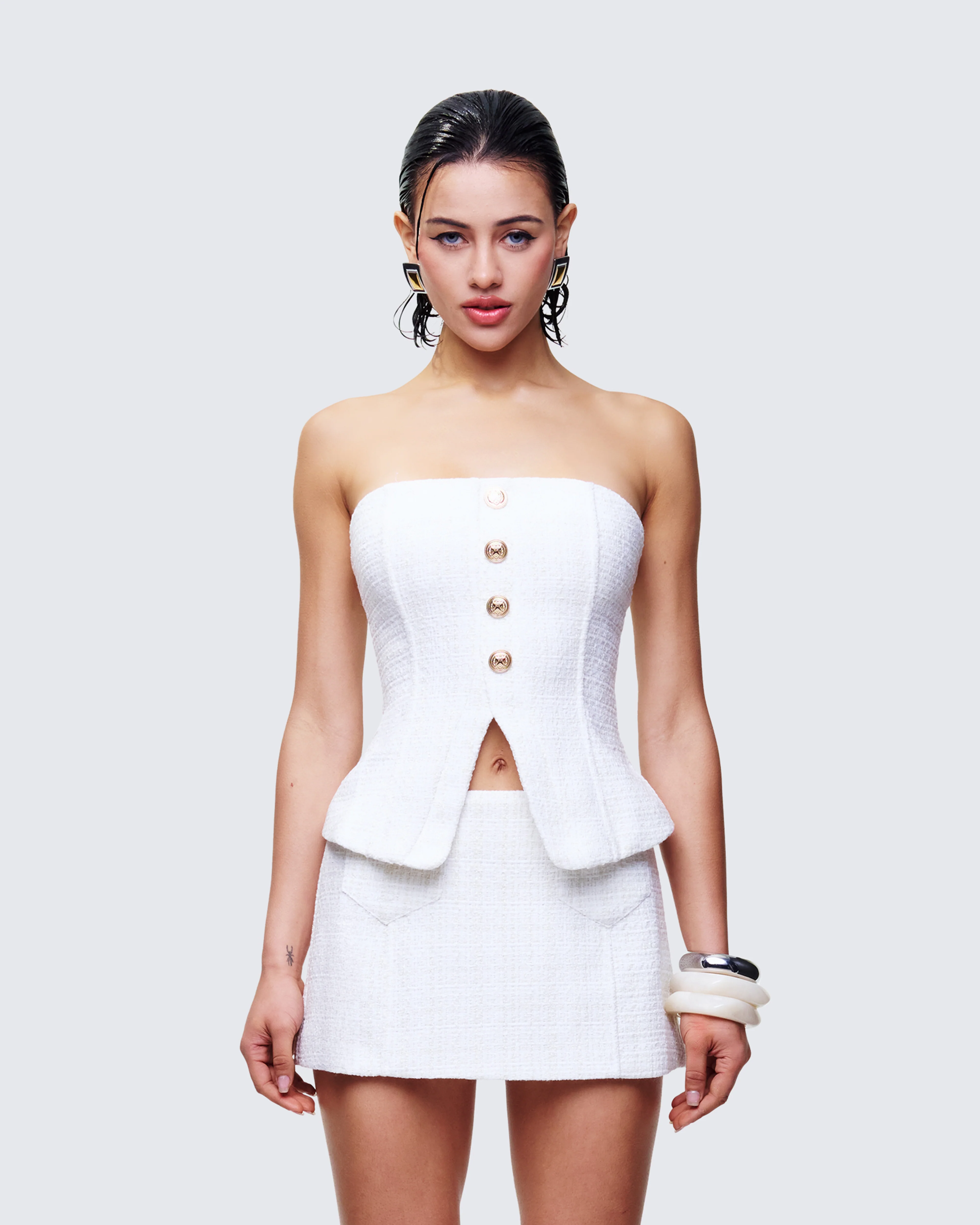 Nomi White Tweed Bandeau Top - Image 2