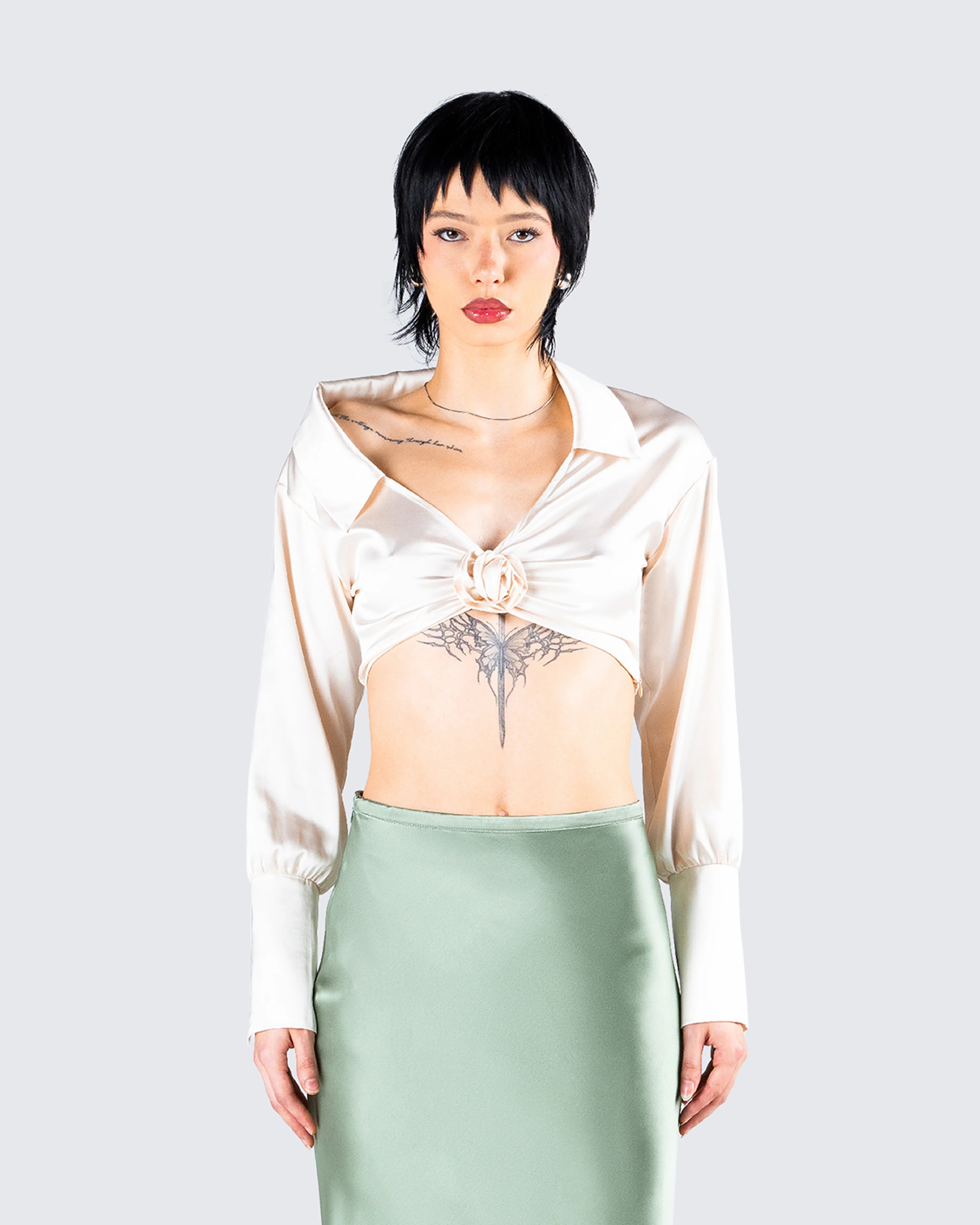 Noor Ivory Knotted Blouse Top - Image 4