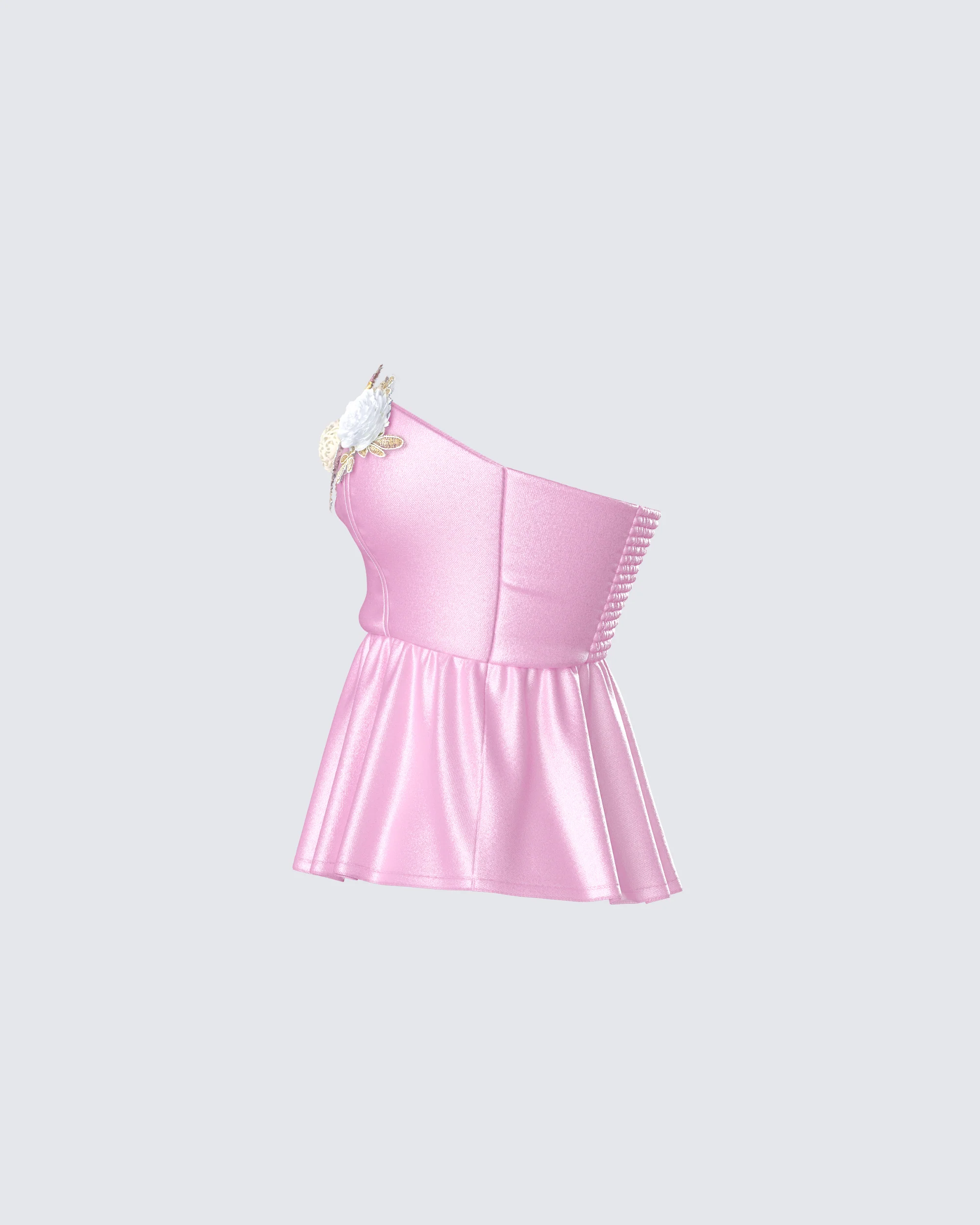 Nora Pink Floral Strapless Peplum Top - Image 2