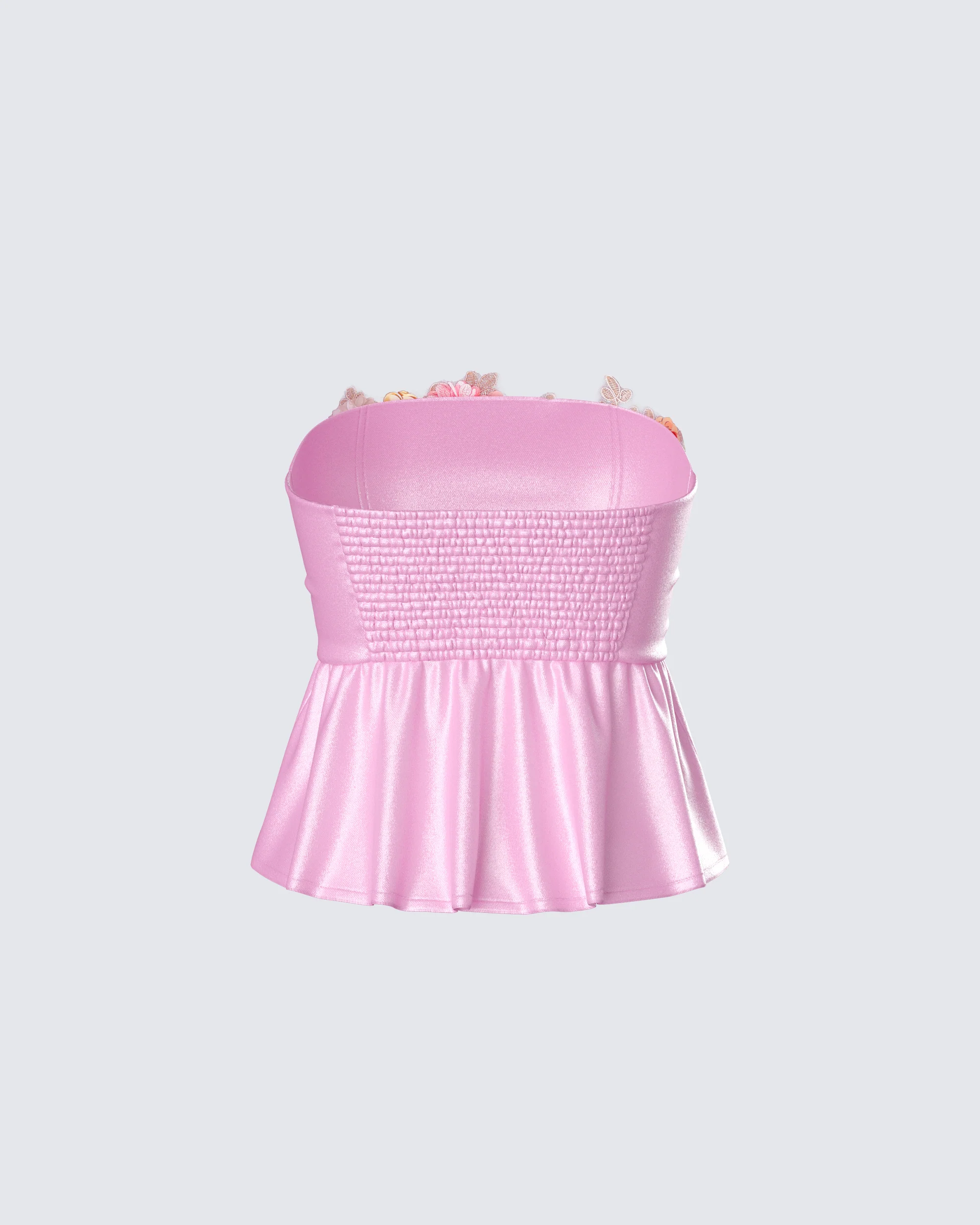 Nora Pink Floral Strapless Peplum Top - Image 3