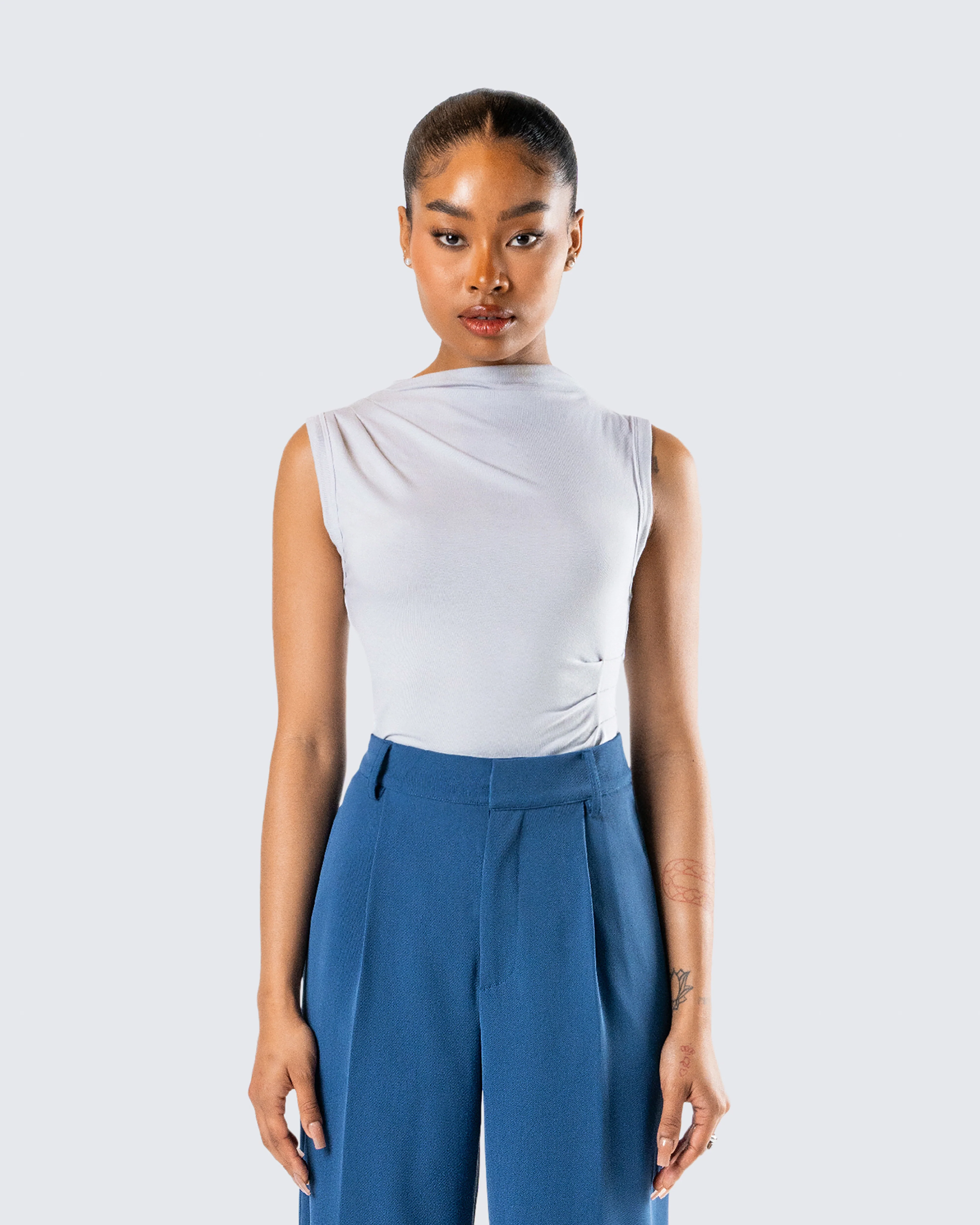 Norah Light Grey Pleated Top - Image 4