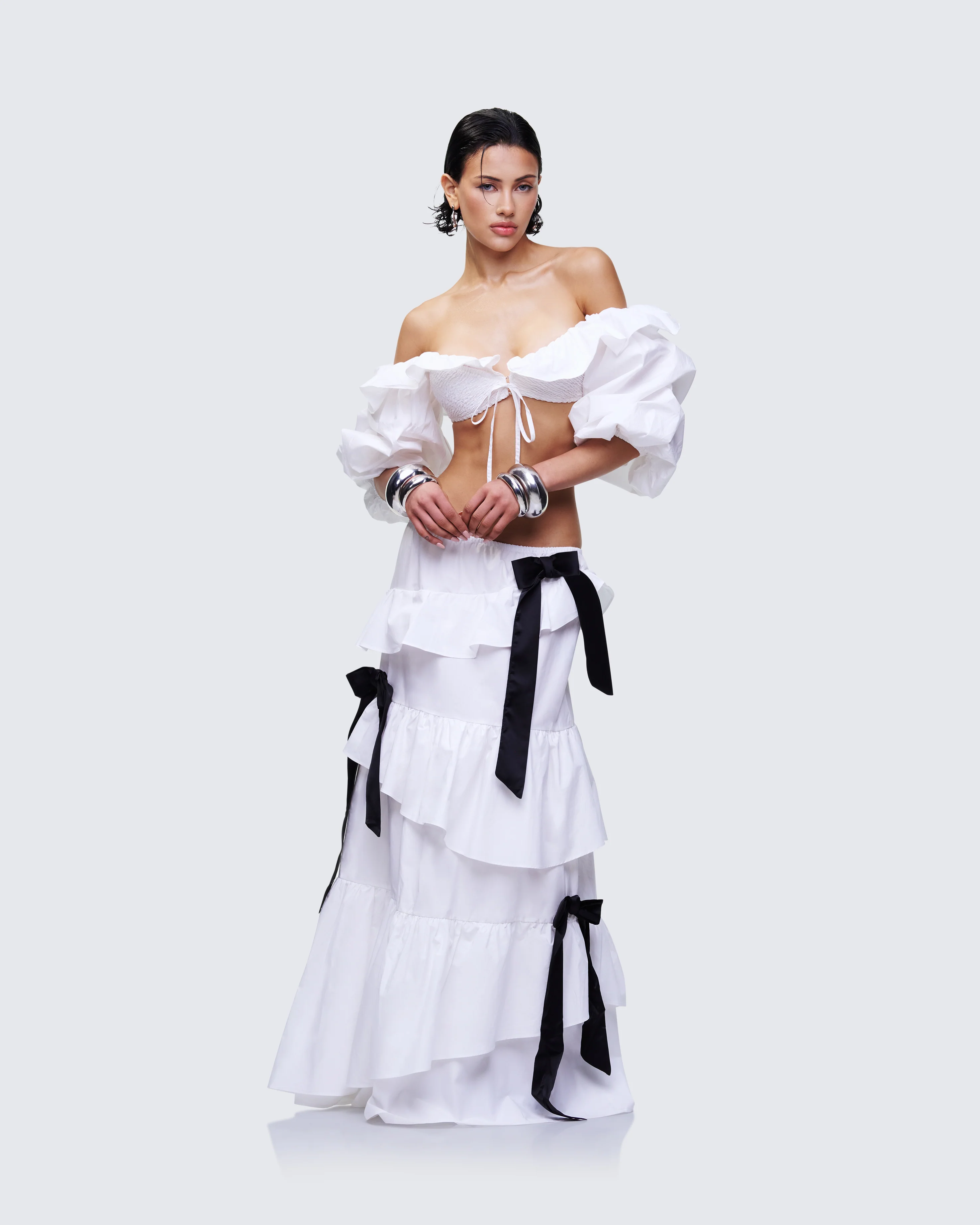 Noura White Poplin Tiered Maxi Skirt - Image 5