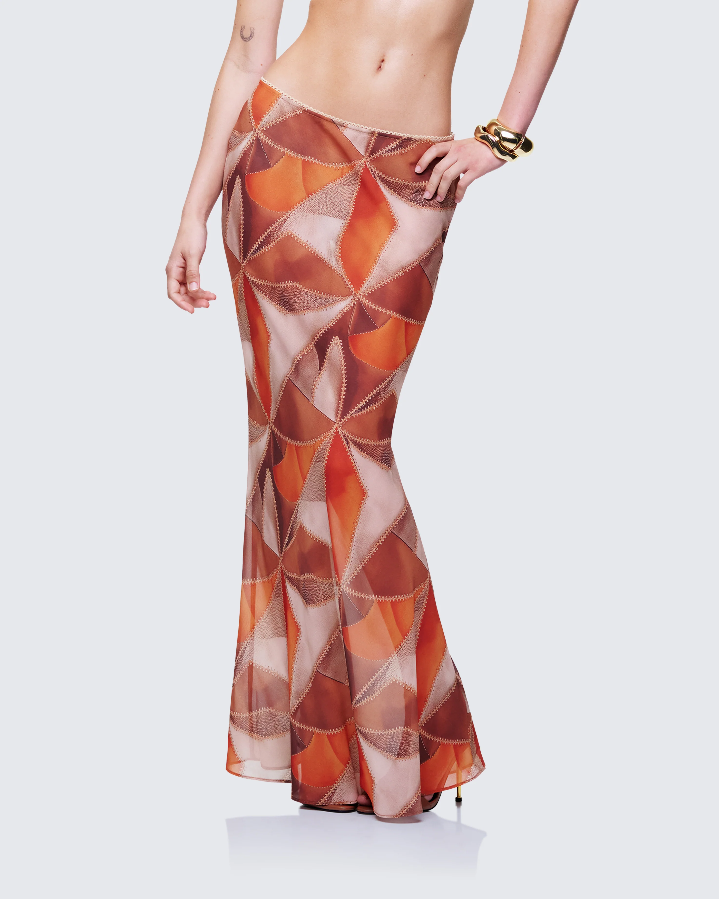 Noxie Brown Georgette Printed Maxi Skirt - Image 2