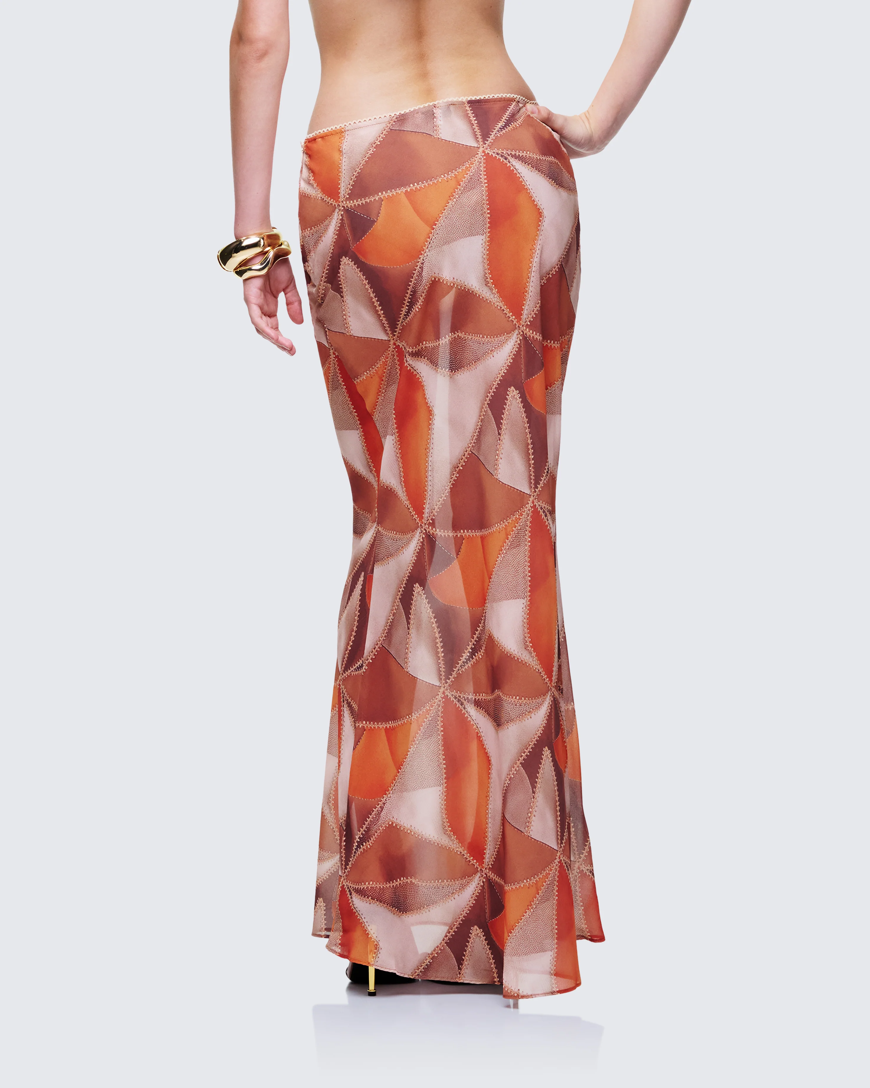 Noxie Brown Georgette Printed Maxi Skirt - Image 3