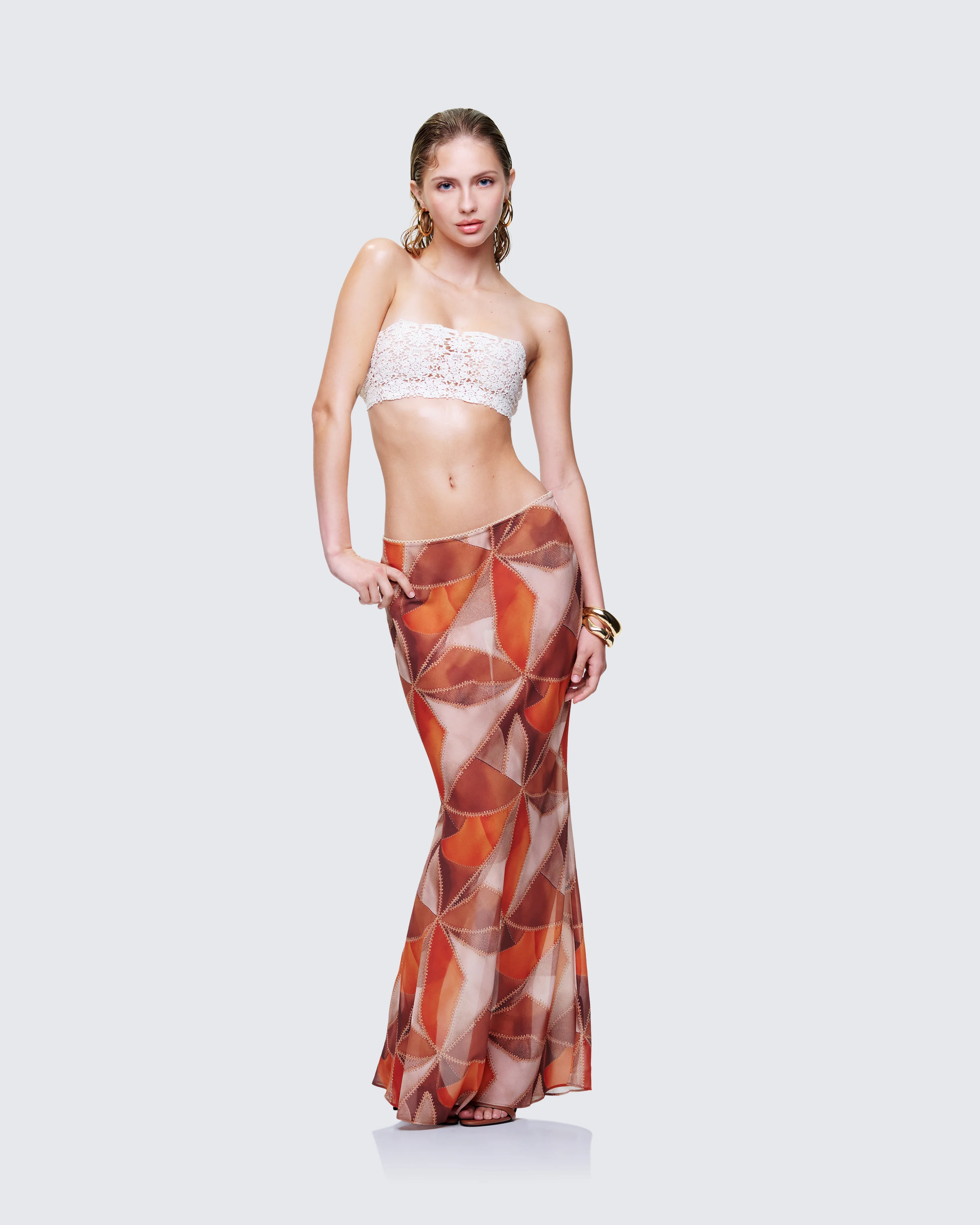 Noxie Brown Georgette Printed Maxi Skirt - Image 4