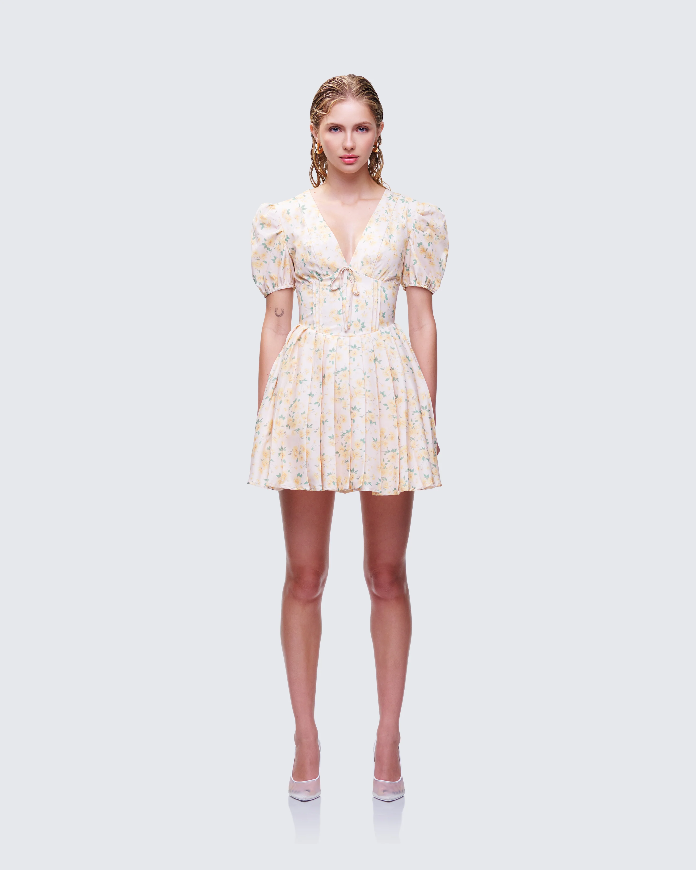 Nyla Yellow Floral Pleated Mini Dress - Image 2