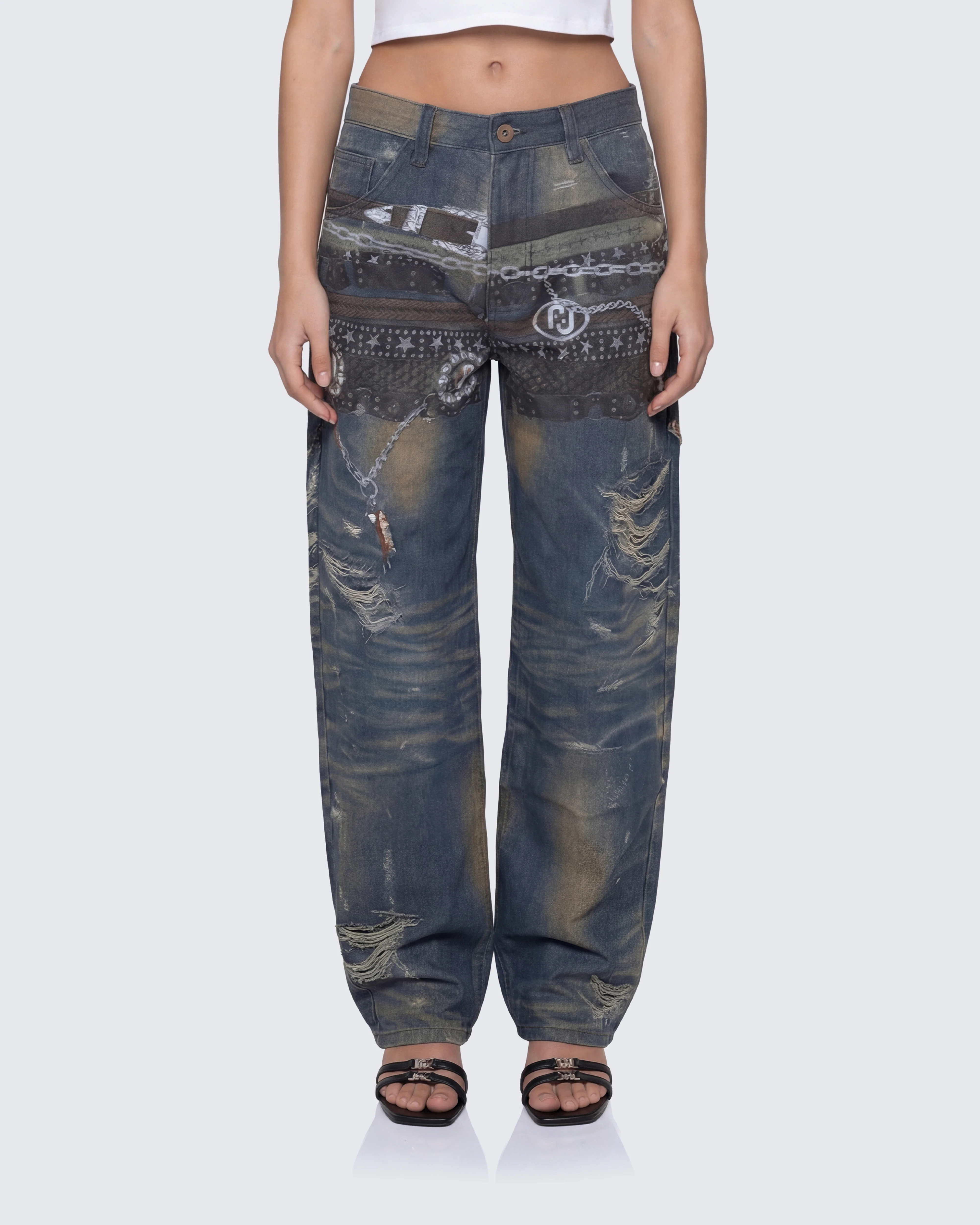 Octavia Multi Printed Denim Wide Leg Jean - Image 2