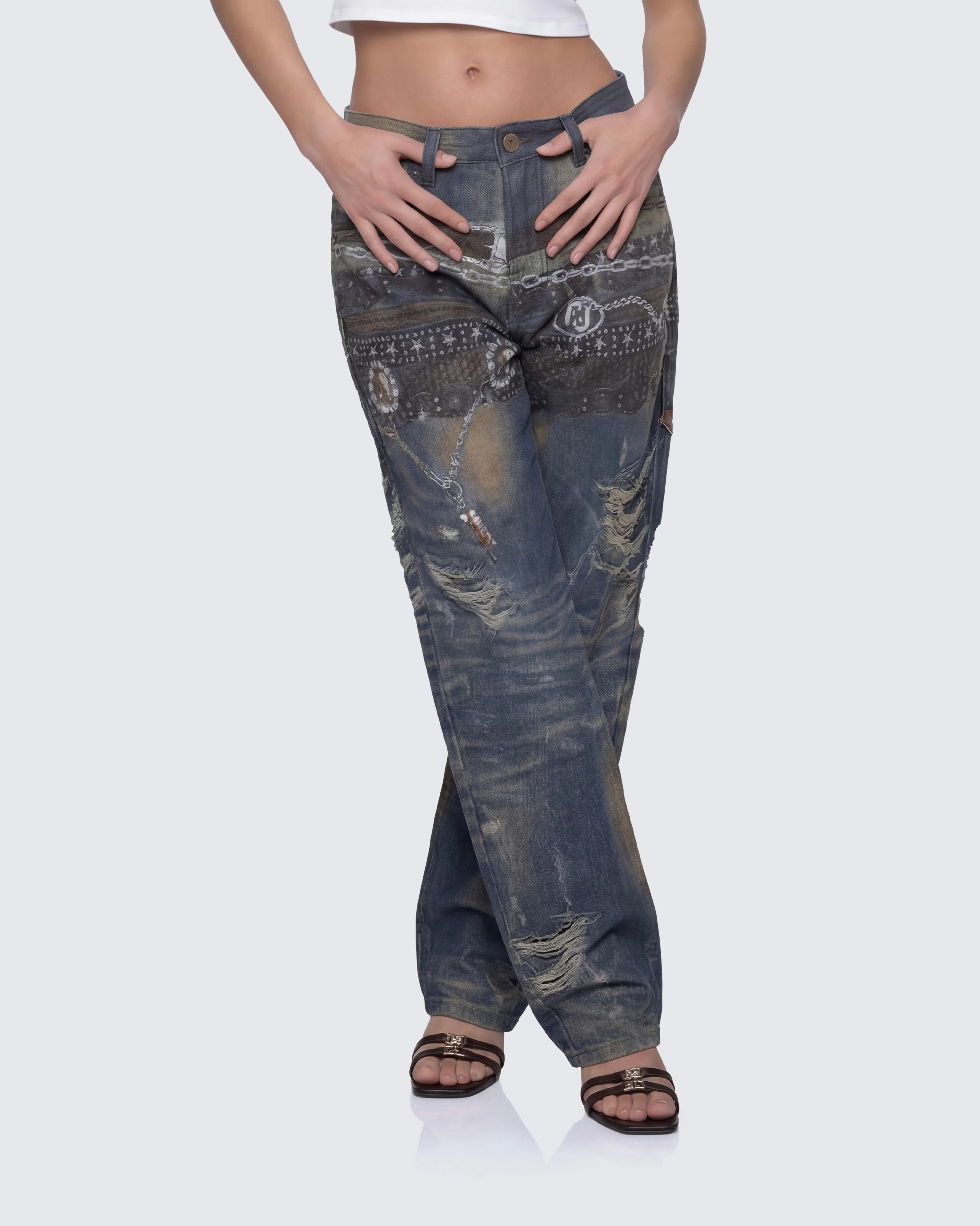 Octavia Multi Printed Denim Wide Leg Jean - Image 3