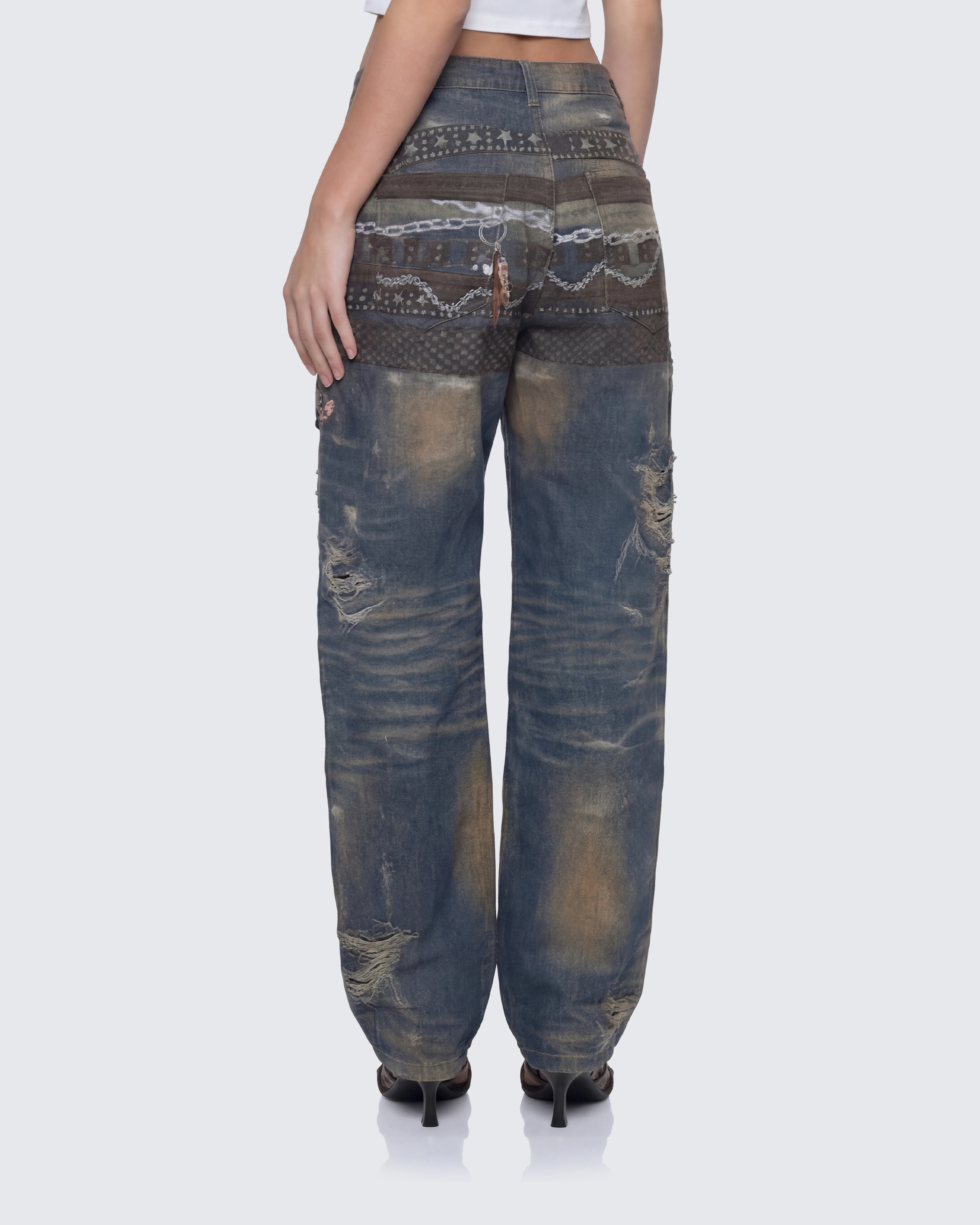 Octavia Multi Printed Denim Wide Leg Jean - Image 4