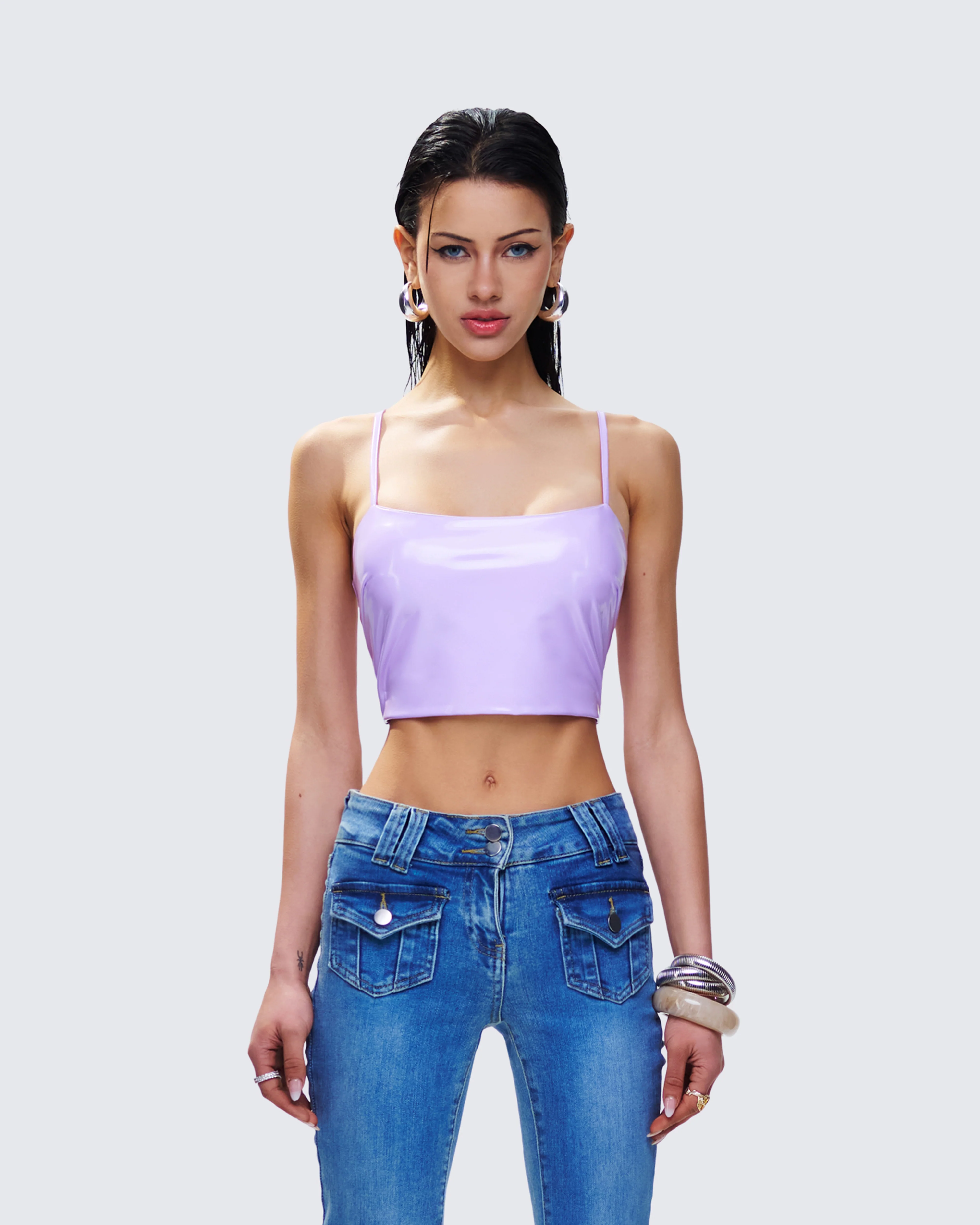 Odalis Lilac Vegan Leather Crop Top - Image 4