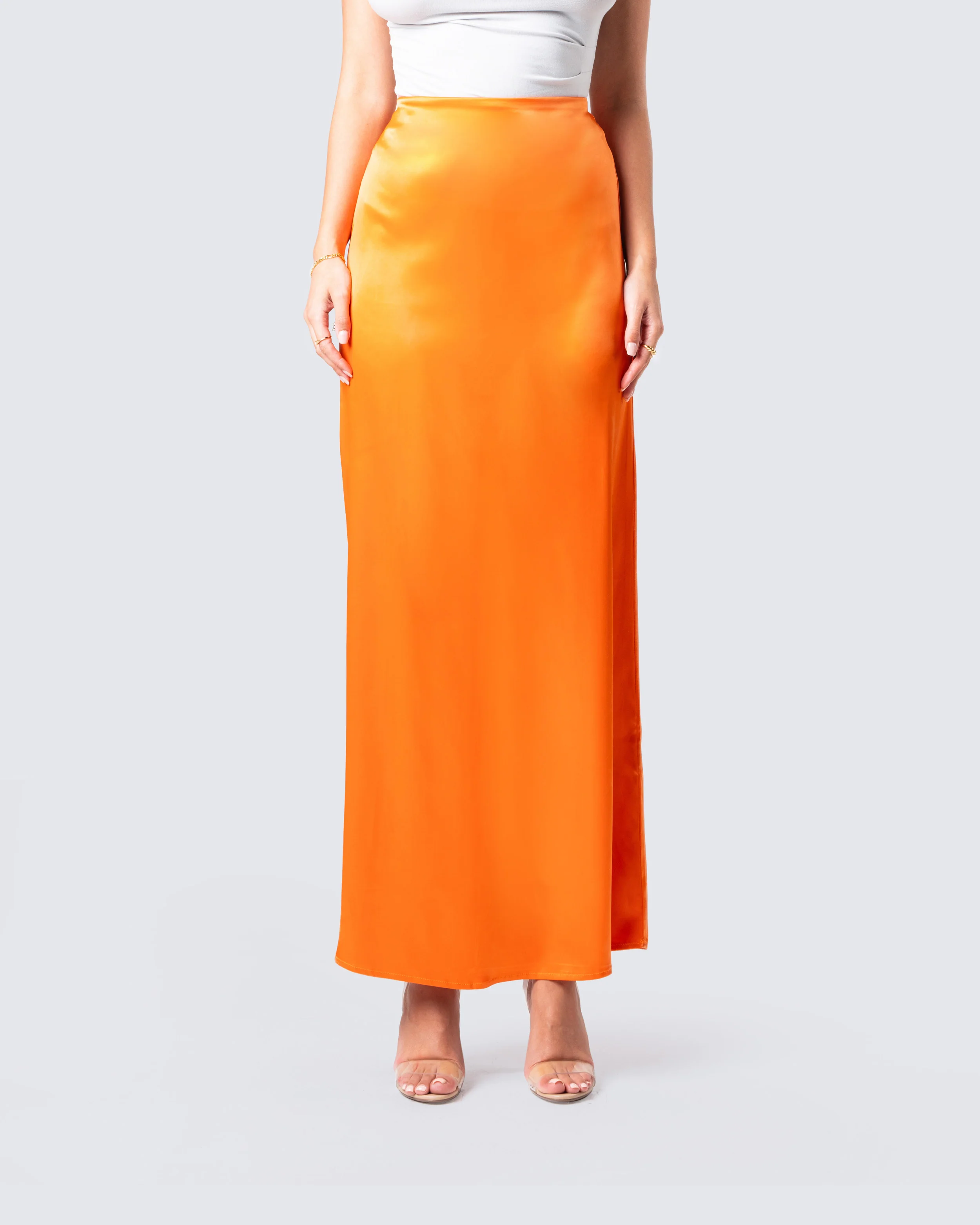 Odette Orange Satin Maxi Skirt - Image 4