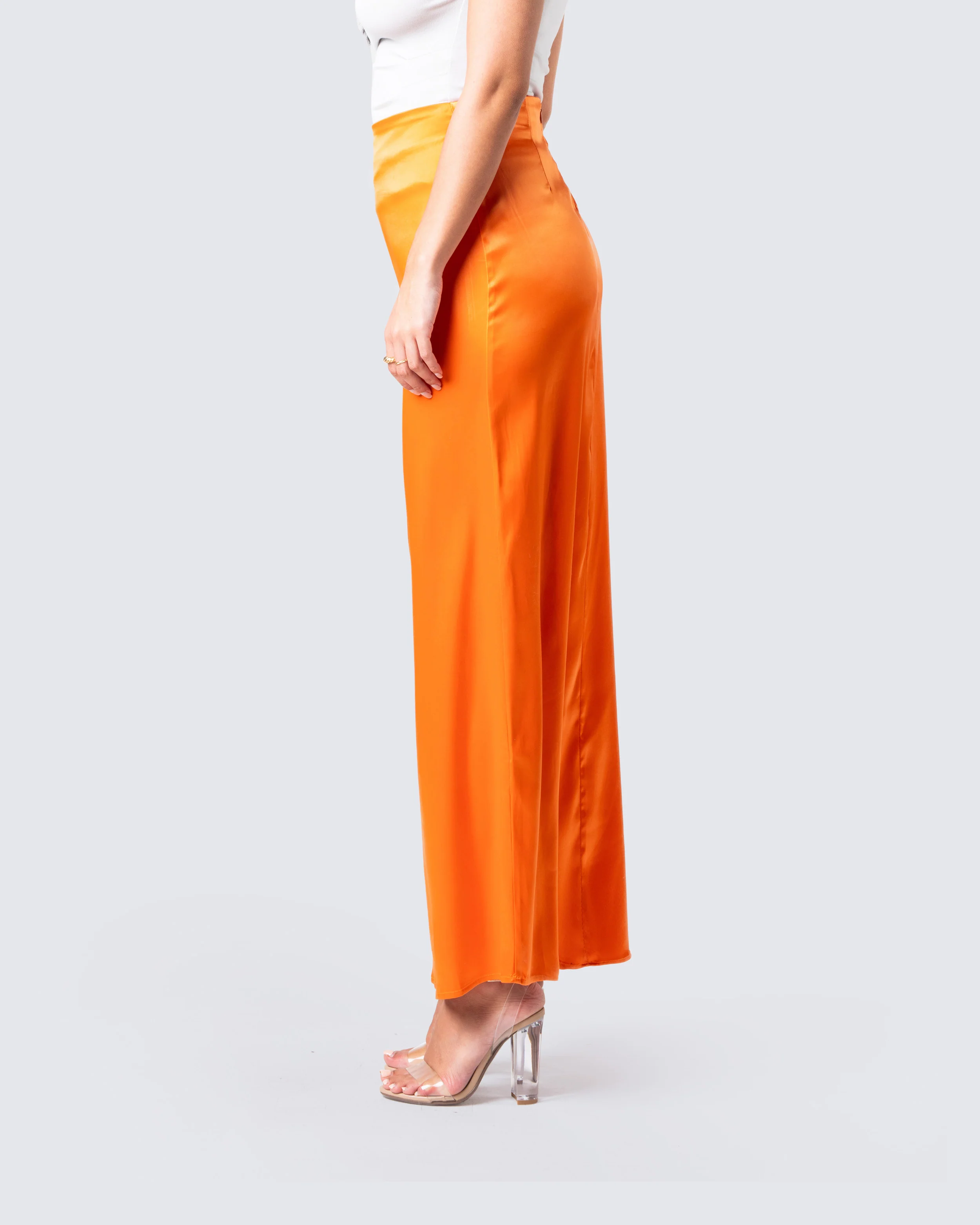 Odette Orange Satin Maxi Skirt - Image 5
