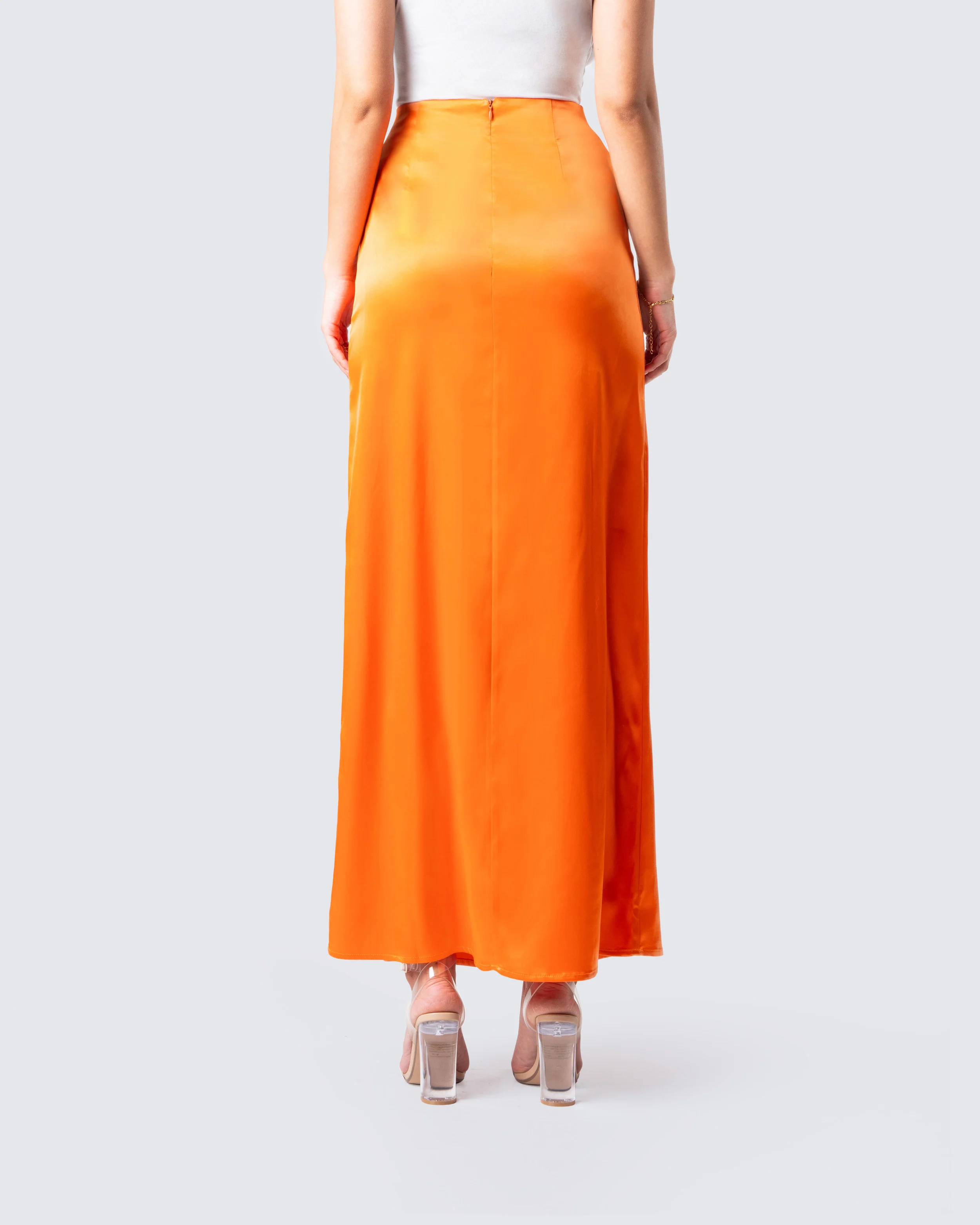 Odette Orange Satin Maxi Skirt - Image 6