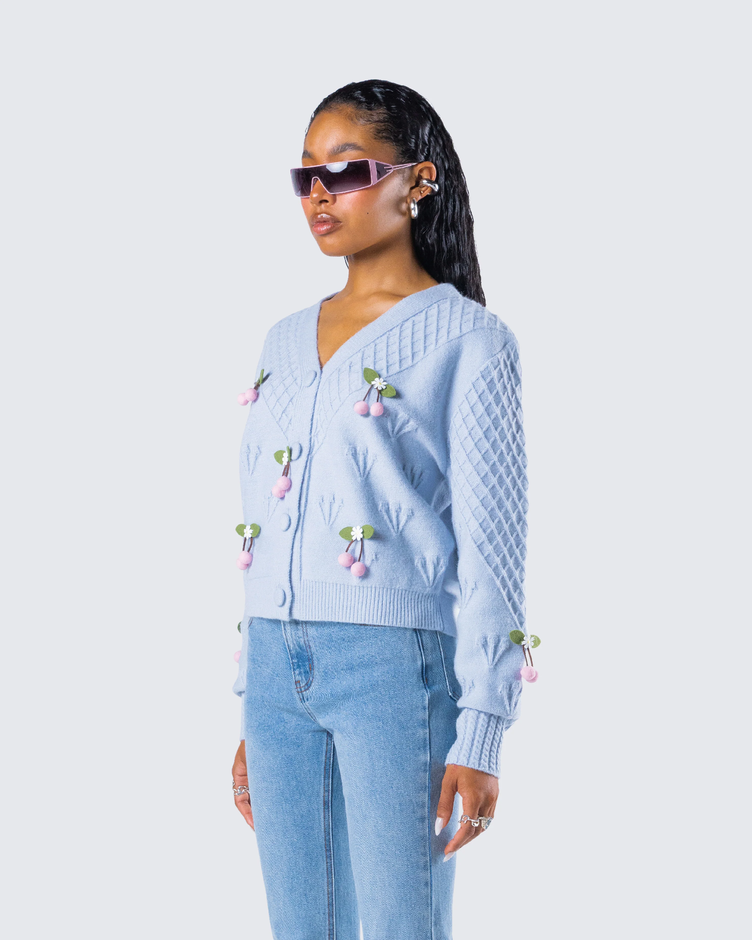 Olea Lavender Cherry Trim Cardigan - Image 5