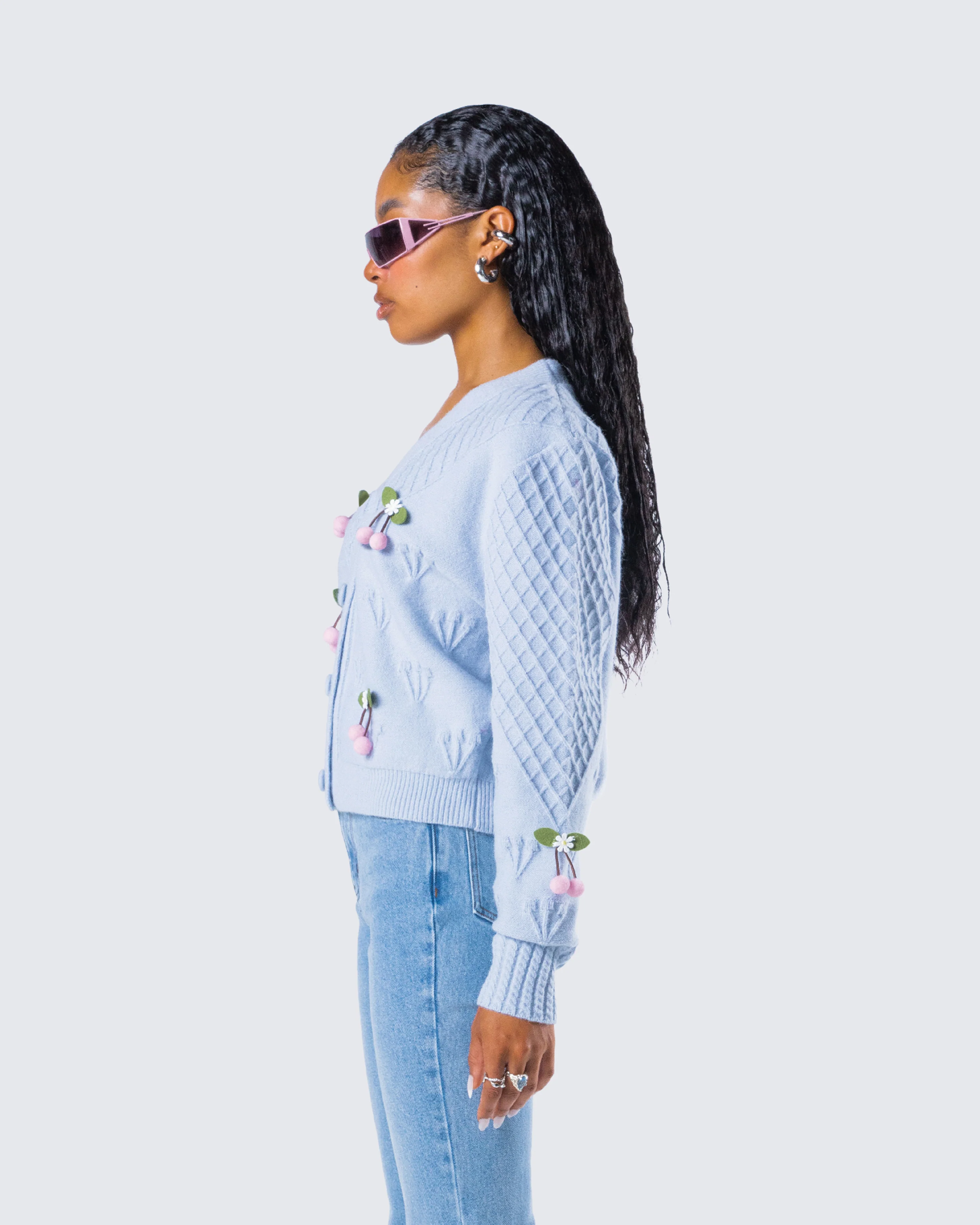 Olea Lavender Cherry Trim Cardigan - Image 6
