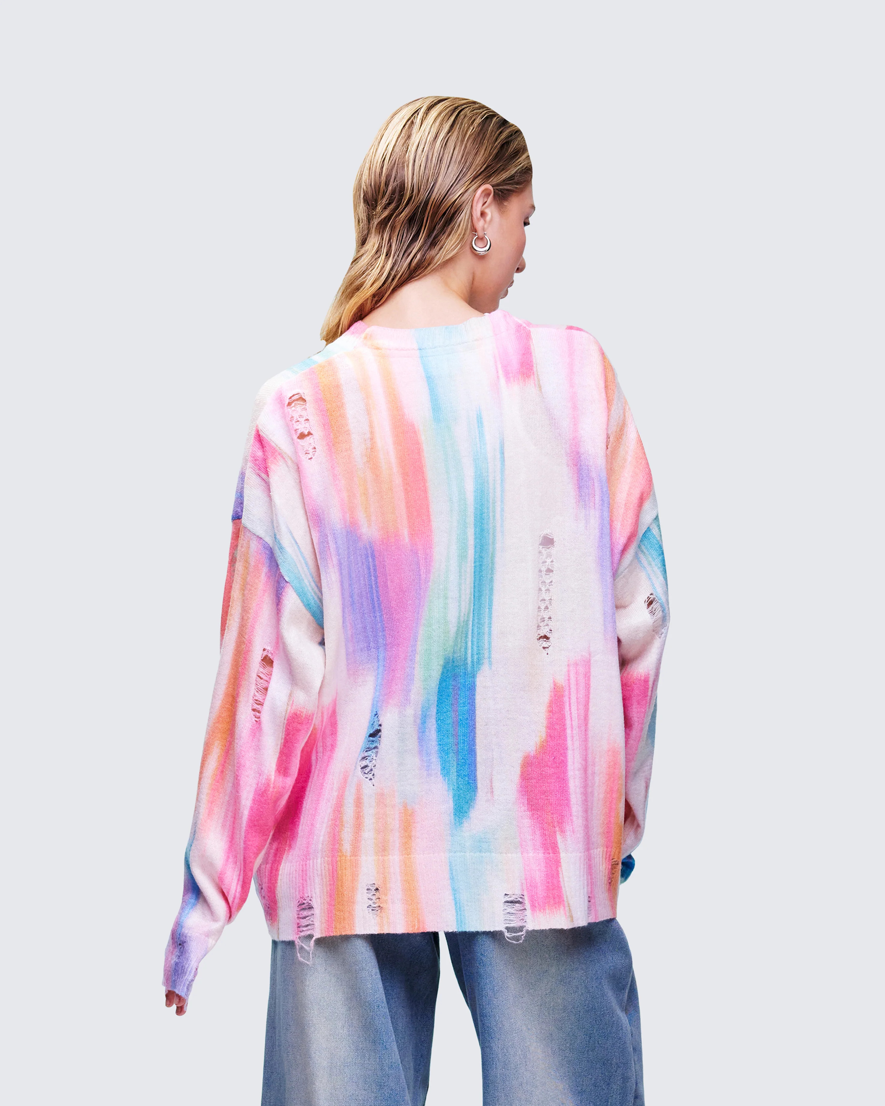 Omie Multi Print Distressed Cardigan - Image 4