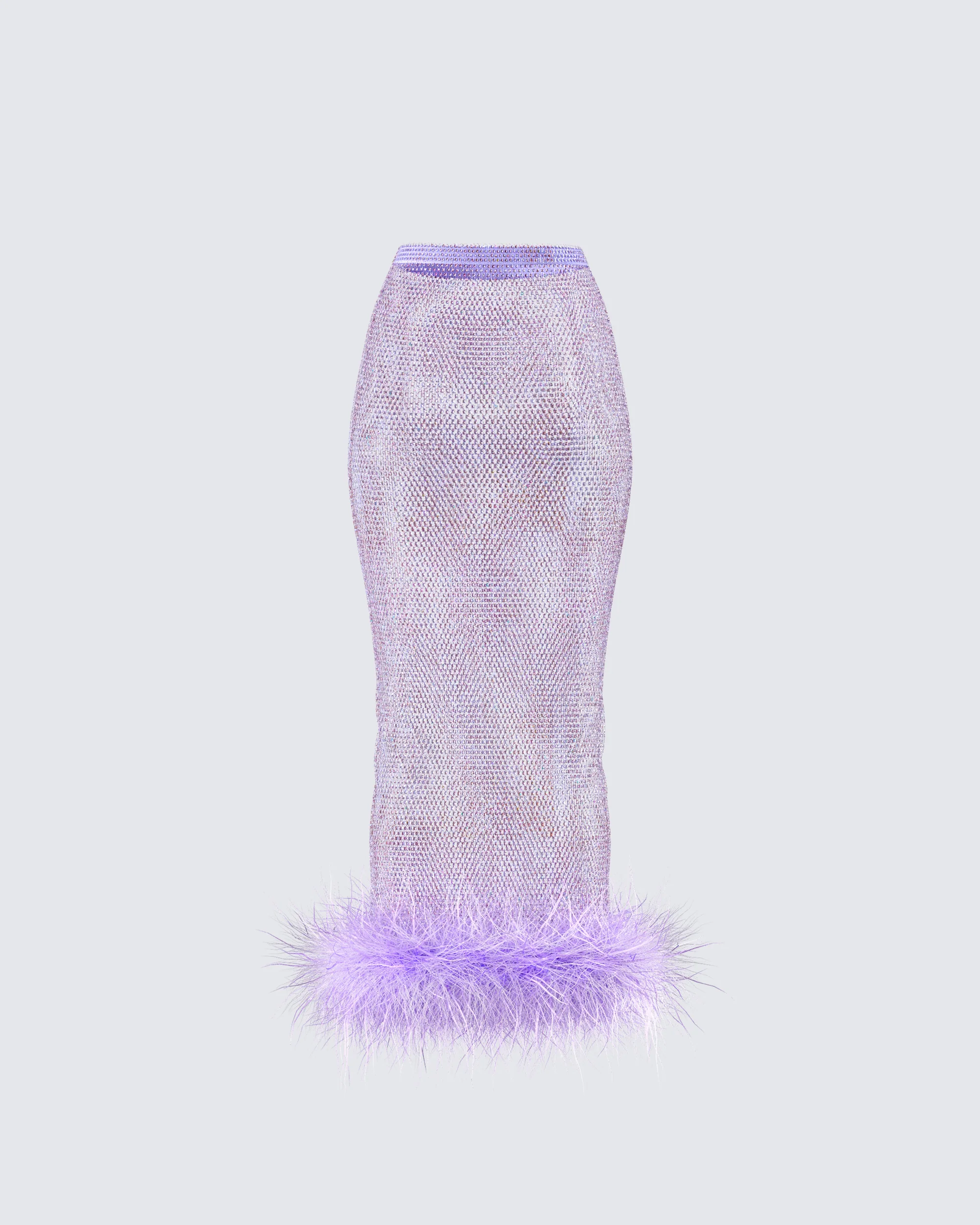 Ophira Lavender Rhinestone Feather Trim Skirt - Image 3