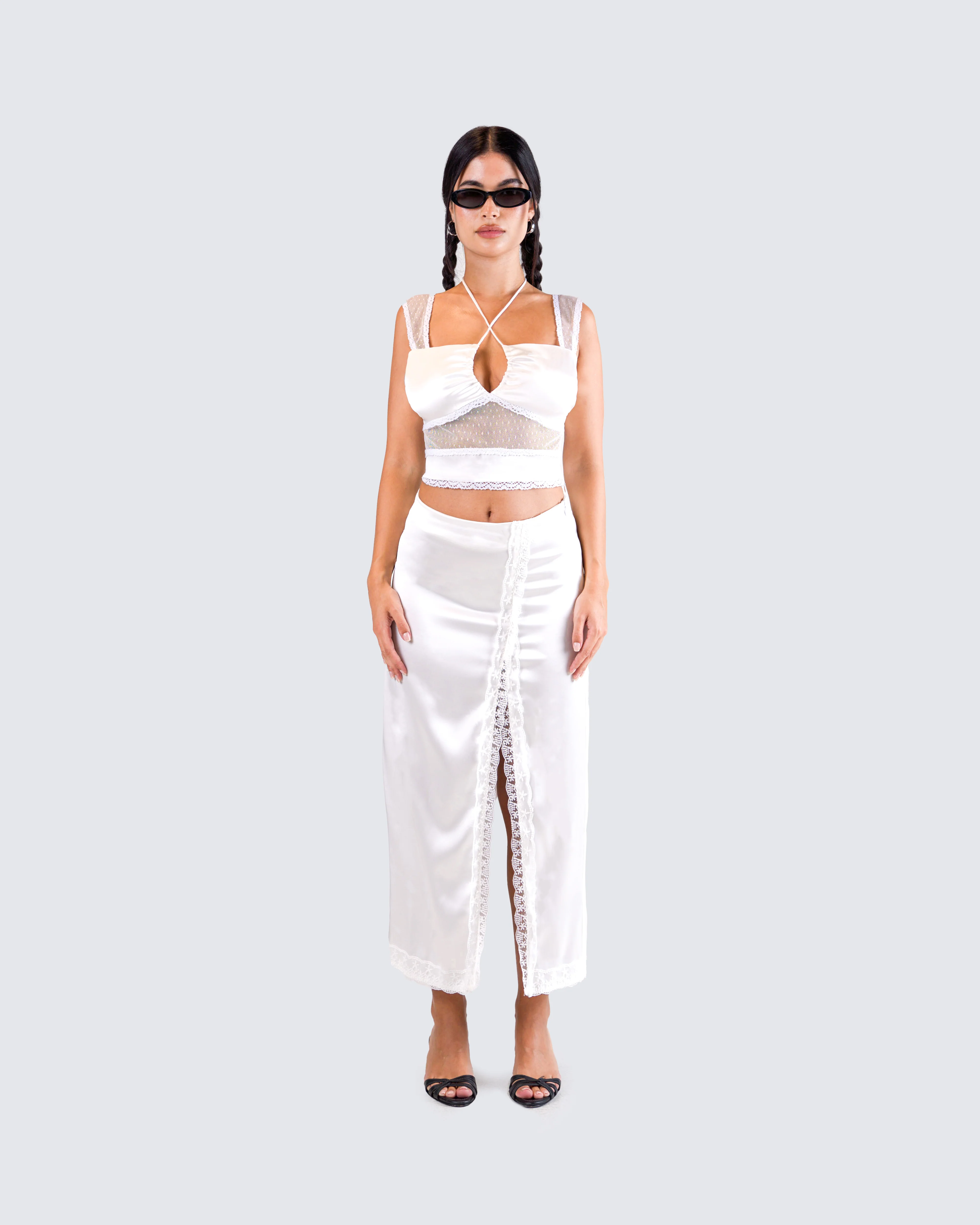 Orana White Satin Lace Skirt - Image 4