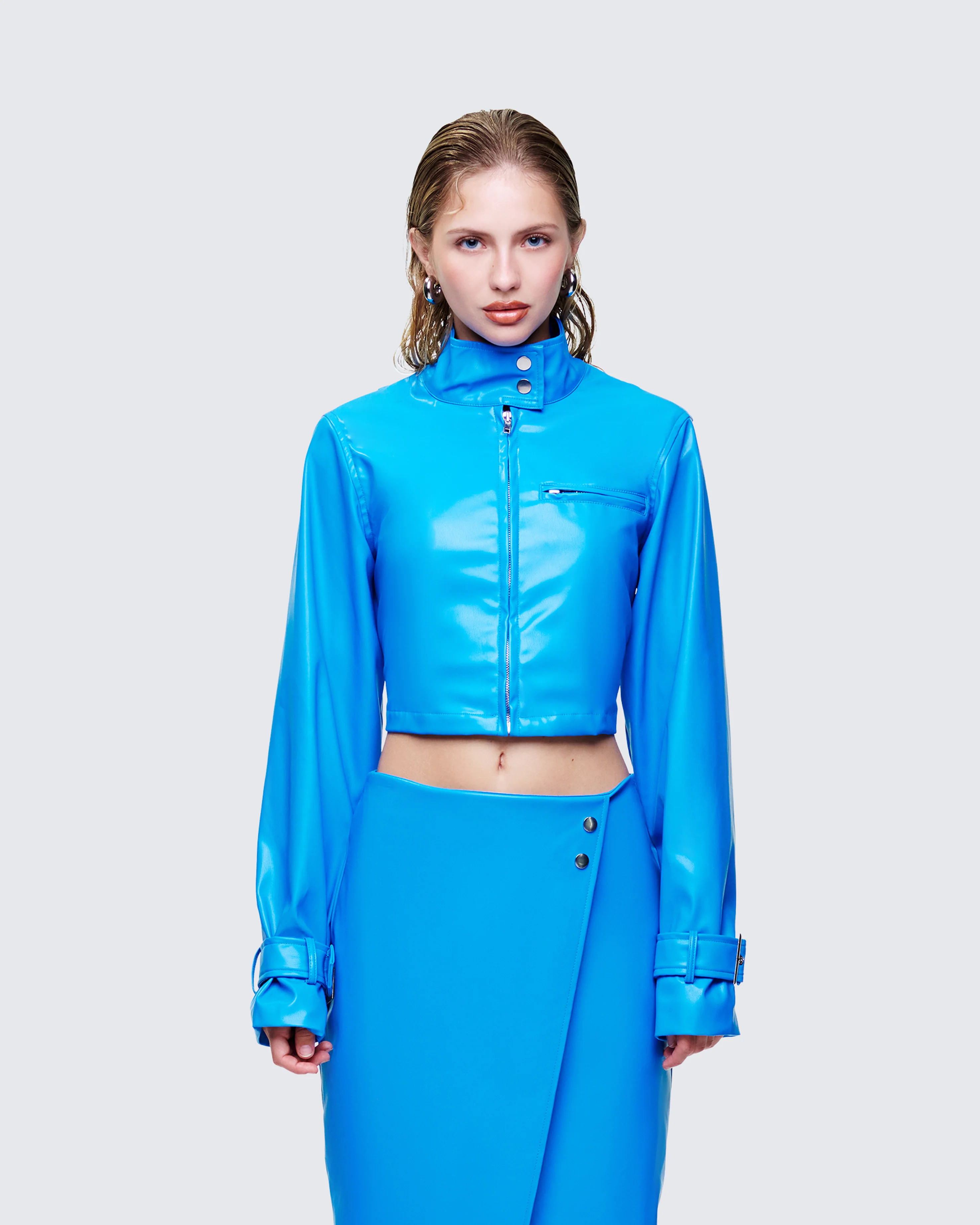 Orion Blue Vegan Leather Biker Jacket - Image 2