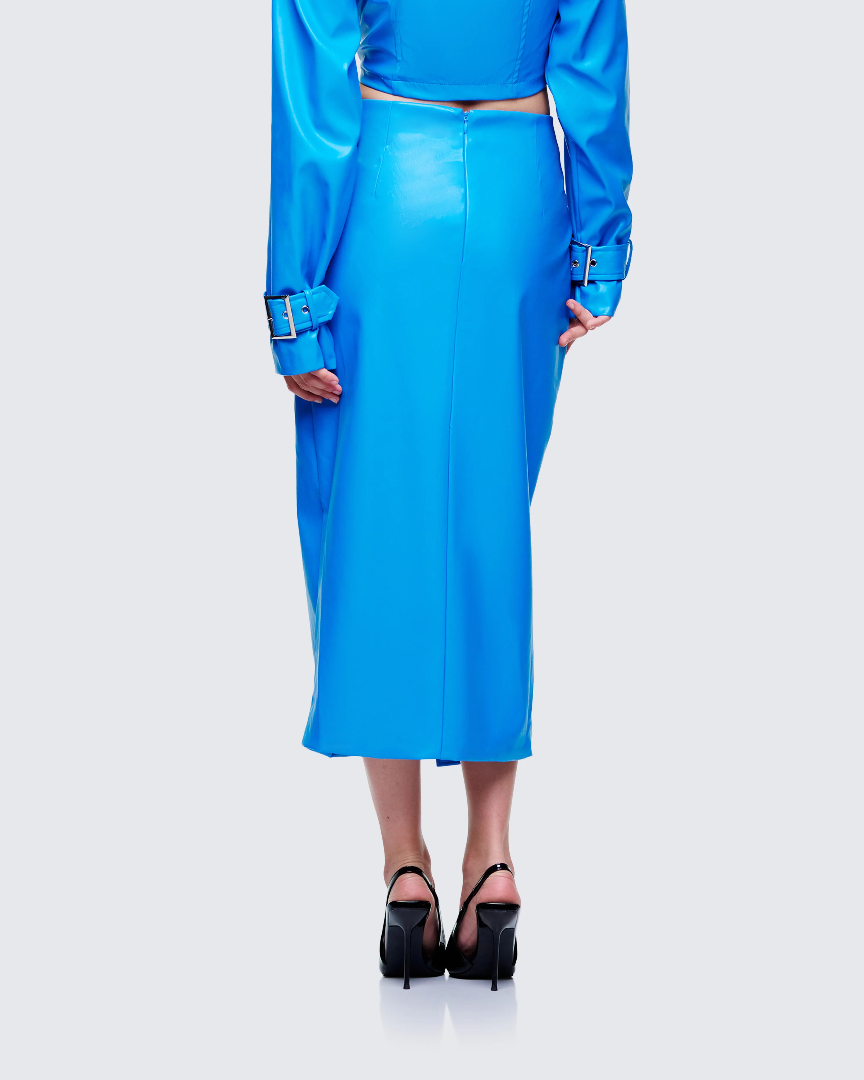 Orion Blue Vegan Leather Wrap Skirt - Image 4