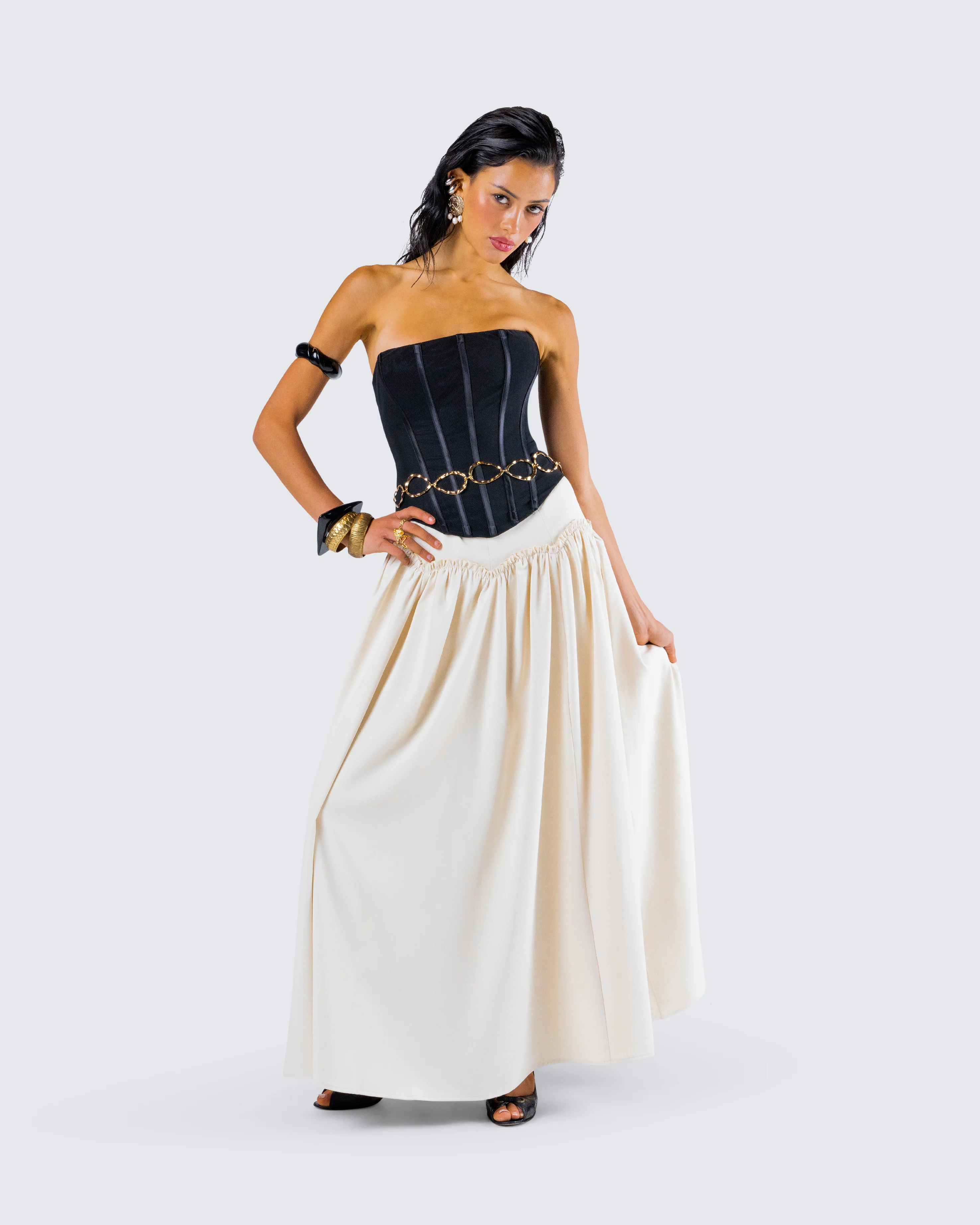 Orla Cream Ruched Maxi Skirt - Image 7